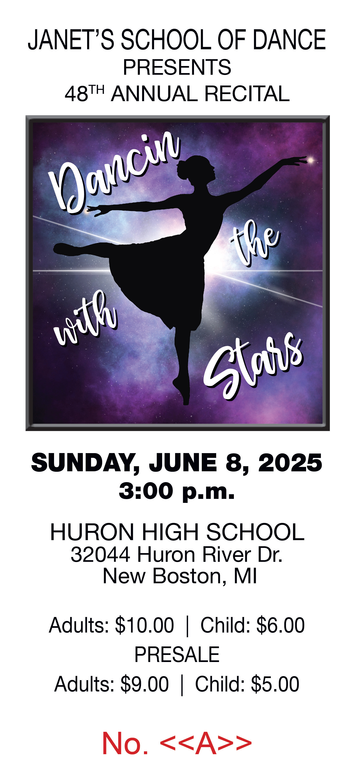 Dance Recital Ticket 5 1/2" x 2 1/2"
