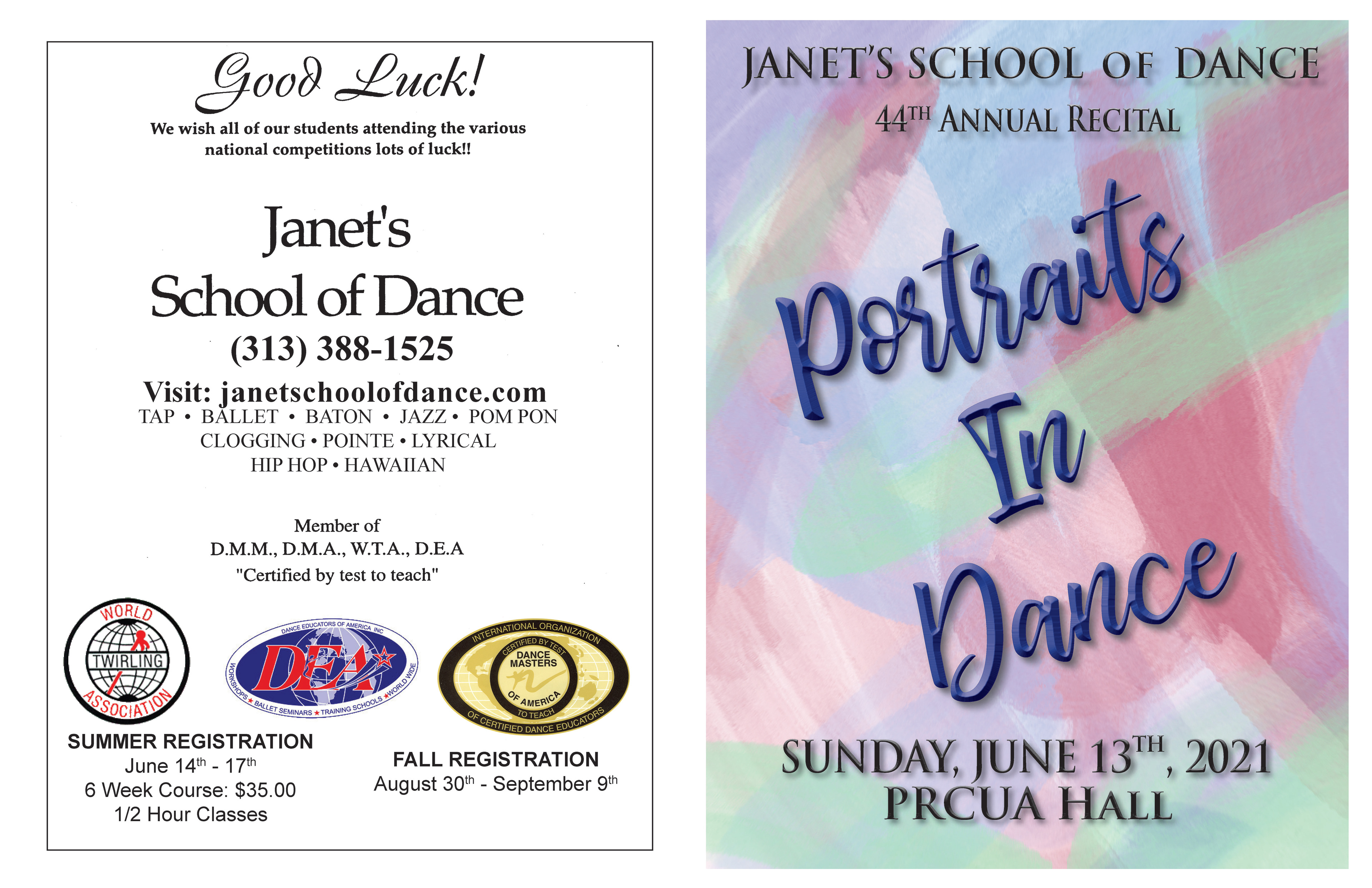 Janet's School of Dance - 2021 Cover - Front and Back