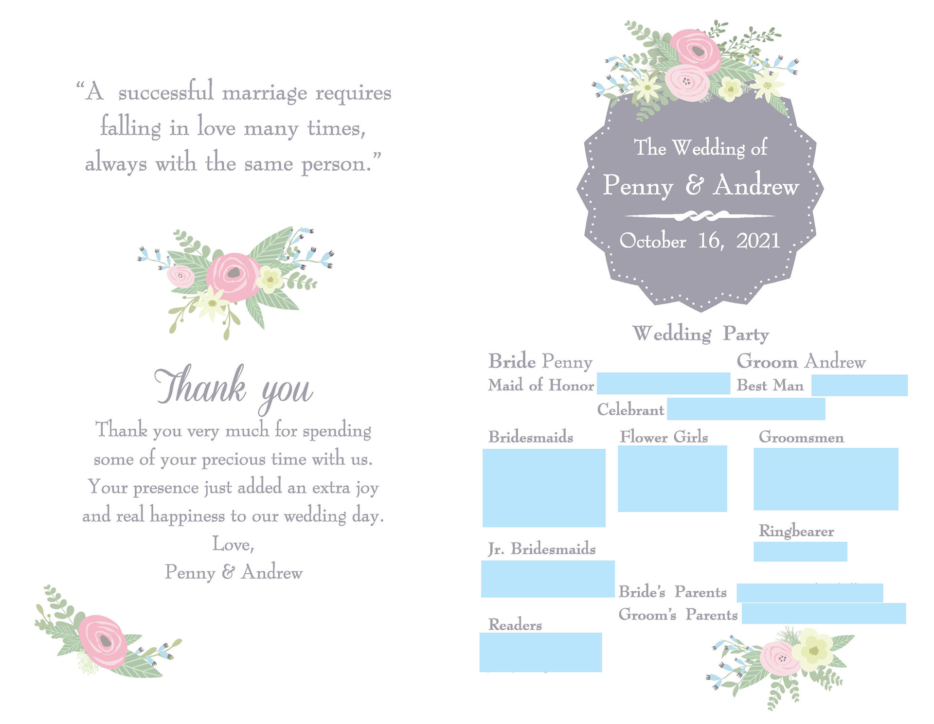 Wedding Program - Inside