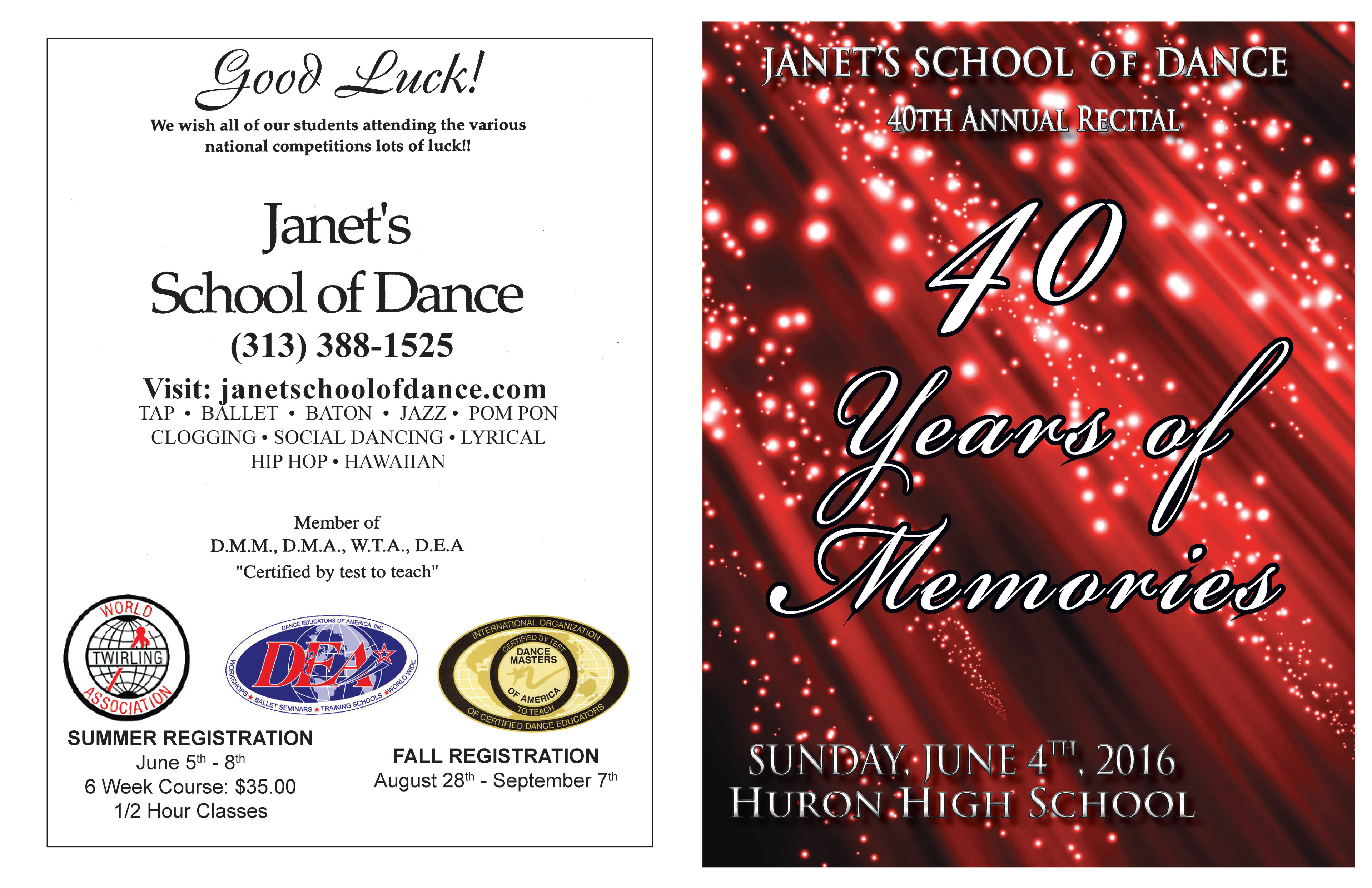 Janet's School of Dance - 2016 Cover - Front and Back