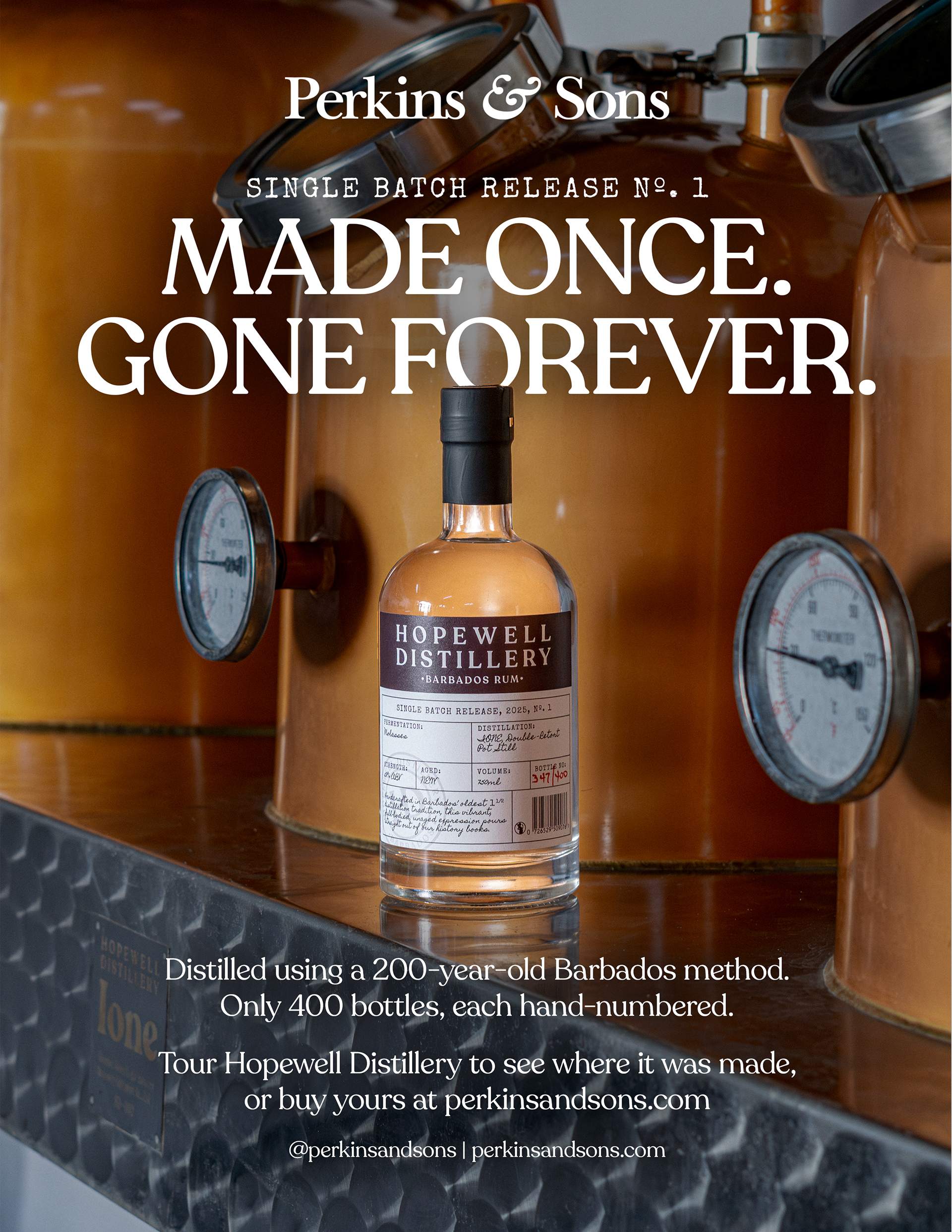 Hopewell Distillery Foodie Magazine full page advertisement, Made Once Gone Forever
