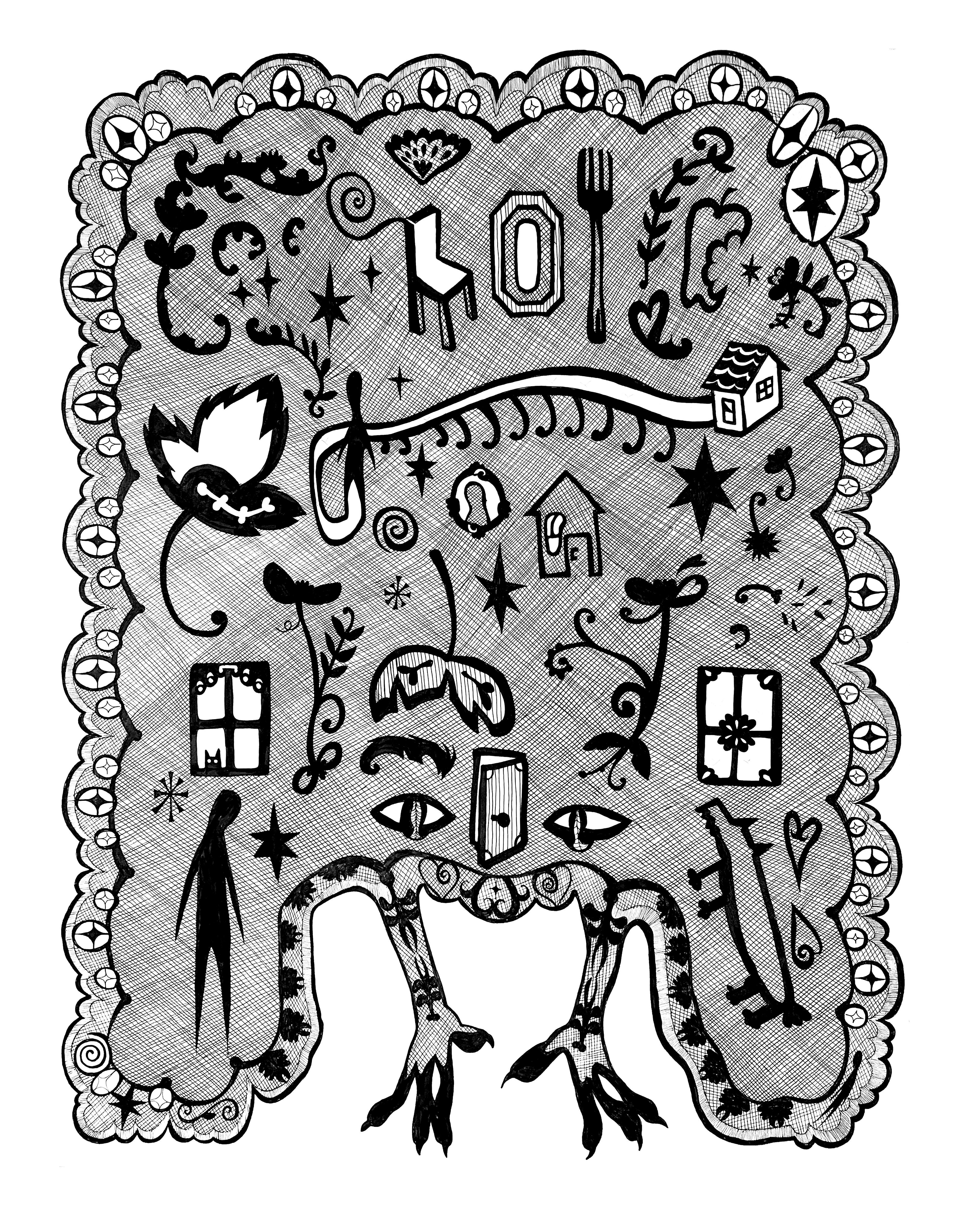 Domashniy Lace, 2023, ink on paper, 16 x 20"