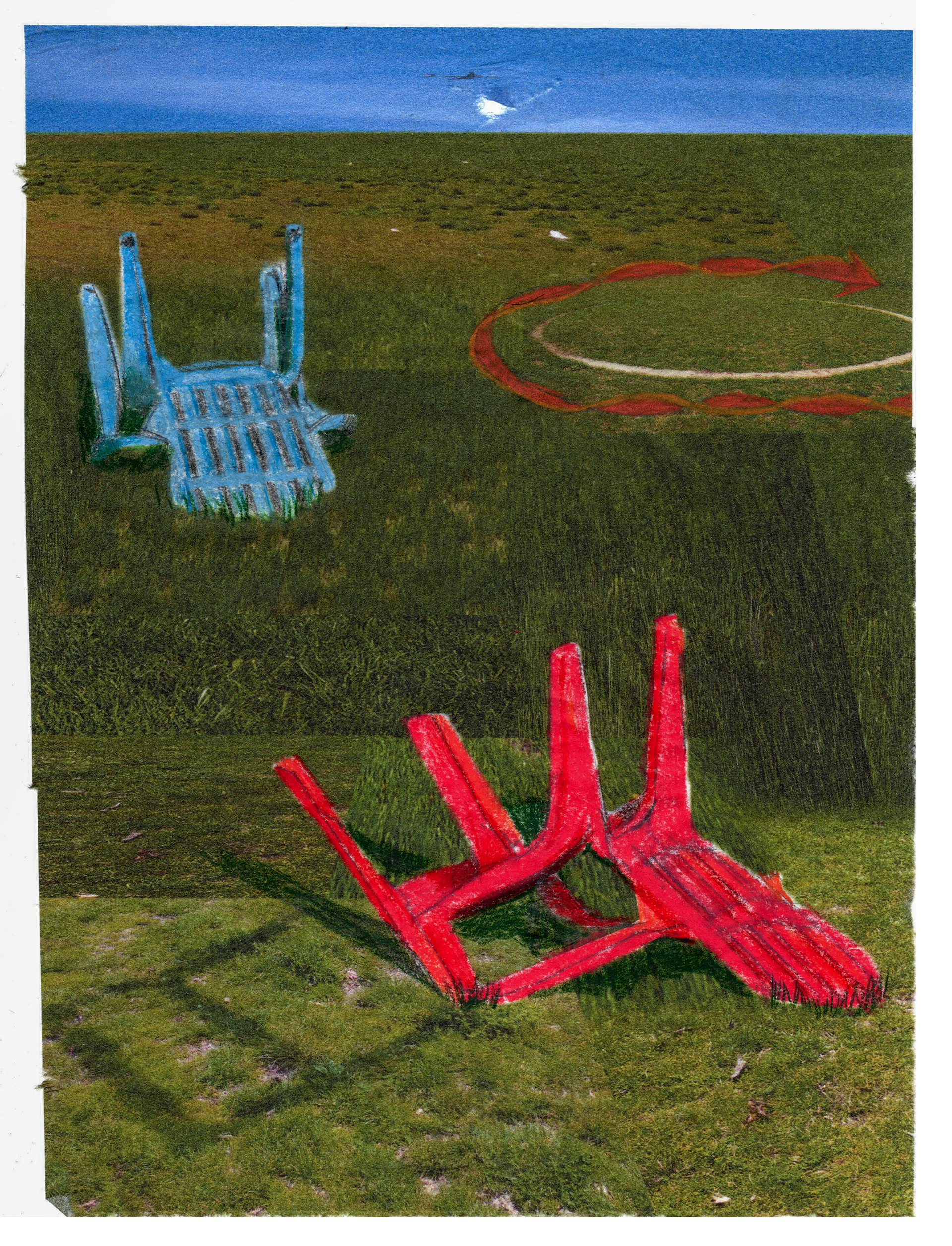 Face Down, 2025, inkjet print, colored pencil, graphite on Kozo, 8.5 x 11"