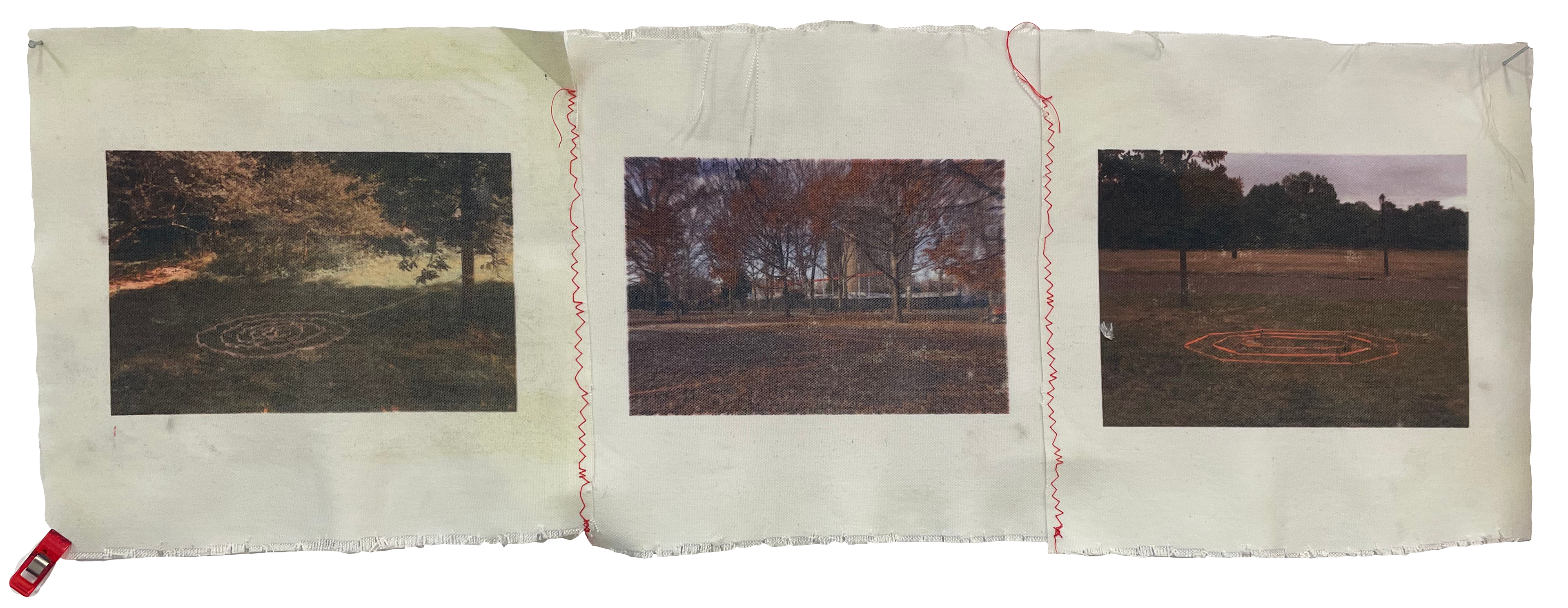 Site Mapping Triptych, 2023, dye sublimation on sewn canvas, 26.5 x 8.625"