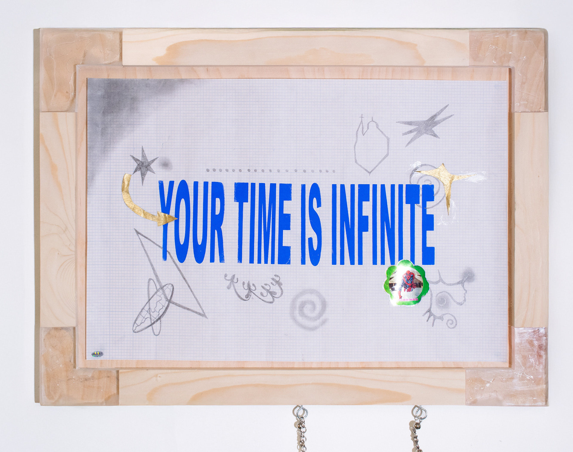 Your Time is Infinite, 2024, screen print, graphite, and collage on paper in artist's frame, 20 x 16" (unframed), 24 x 20" (framed)