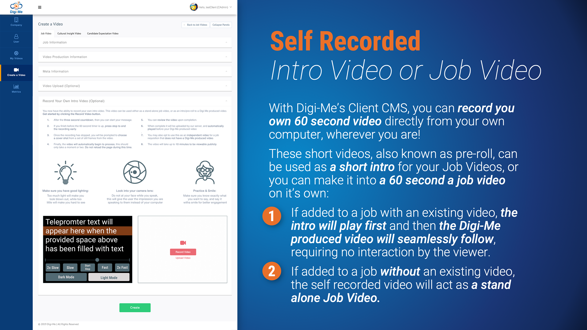 First Page of instructions for using the user generated video feature in Digi-Me's CMS