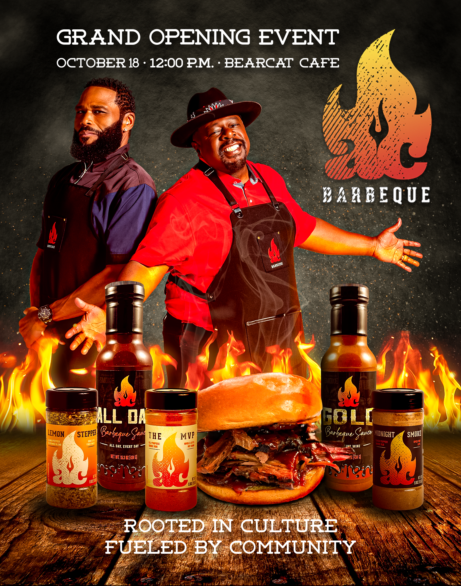 Promotional Graphic for AC BBQ at the Univeristy of Cincinnati, featuring co-founders Anthony Anderson & Cedric the Entertainer