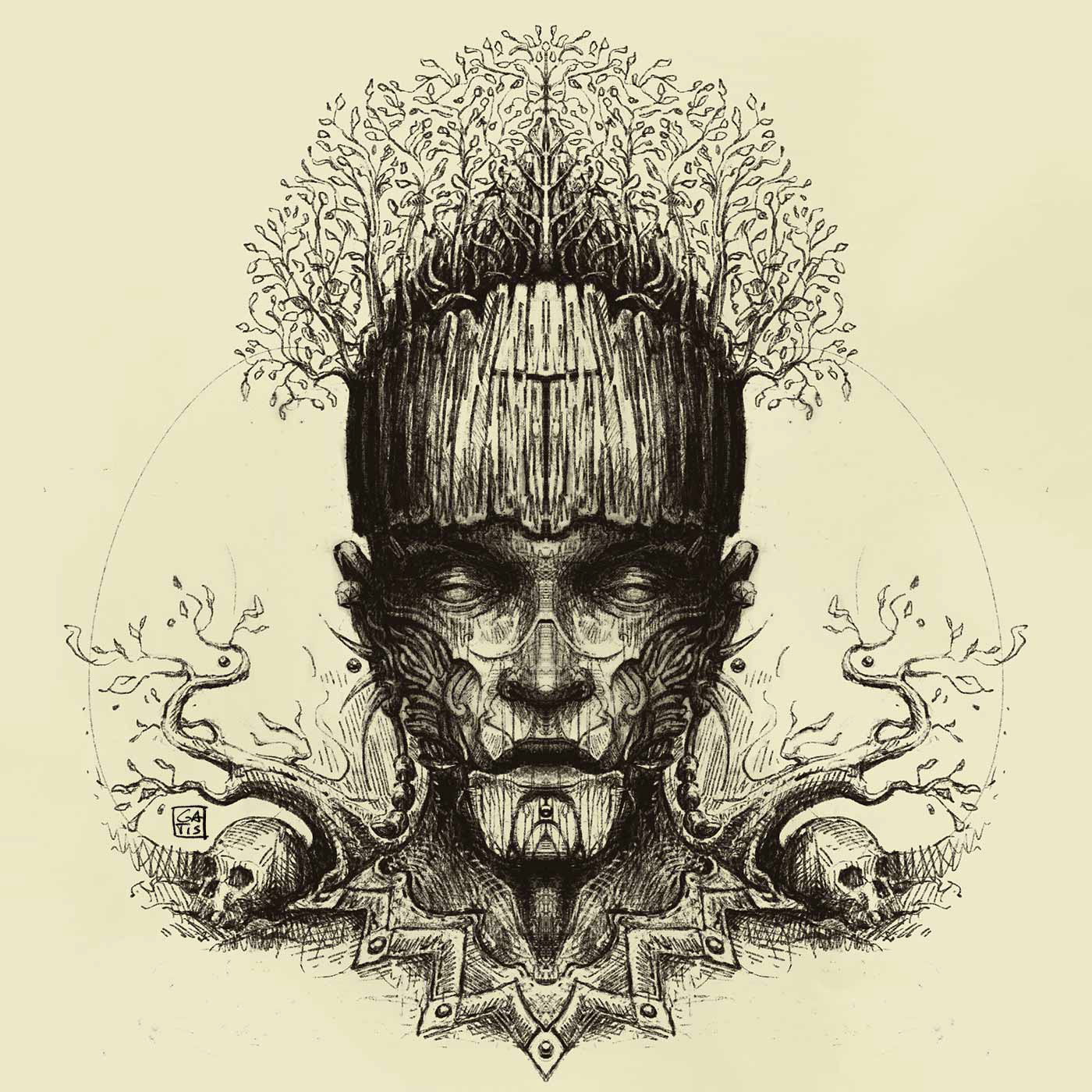 oak, Gatis Cirulis, illustration, drawing, scull, eyes, mystical, magical, amazing, surreal, art