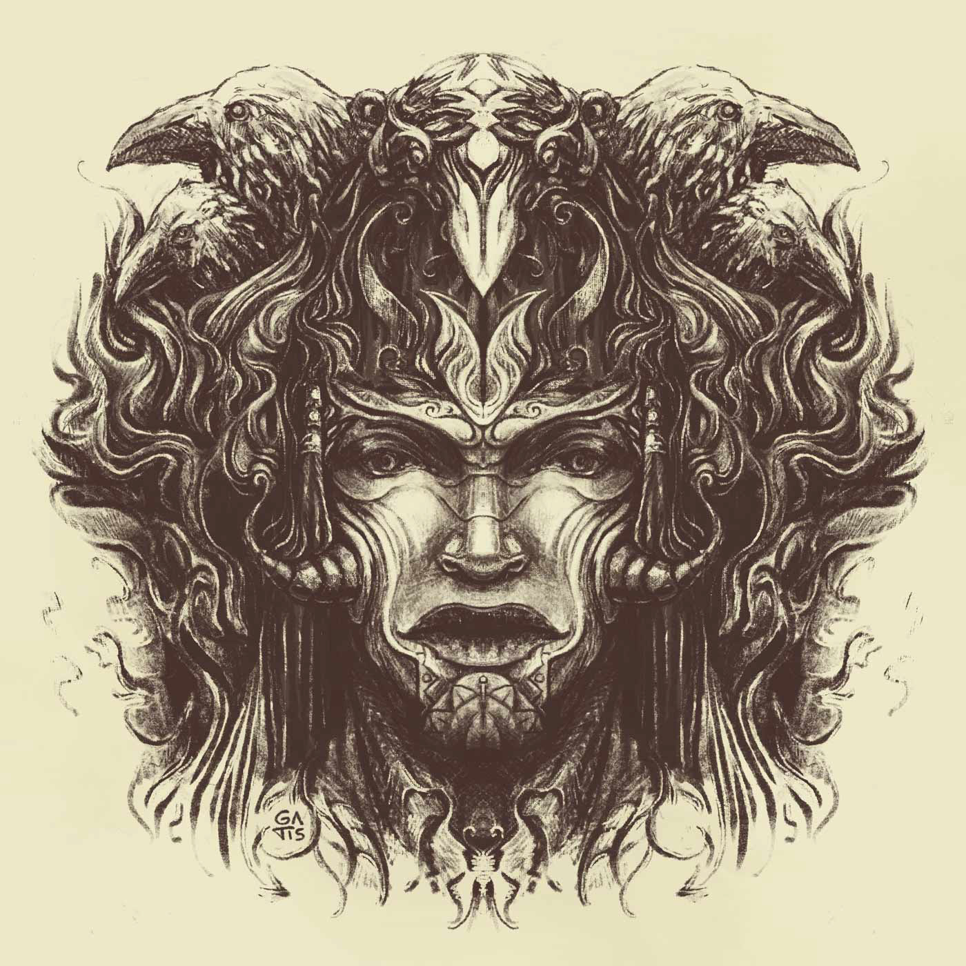 crow baron, Gatis Cirulis, illustration, fantasy, spiffy, sural, crow, face, portrait, magical black and white, drawing