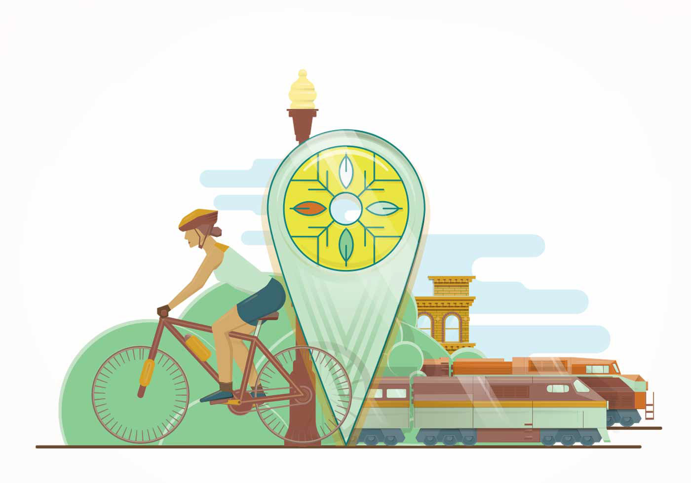 commuting, Gatis Cirulis, train, bicycle, map, train illustration, sports