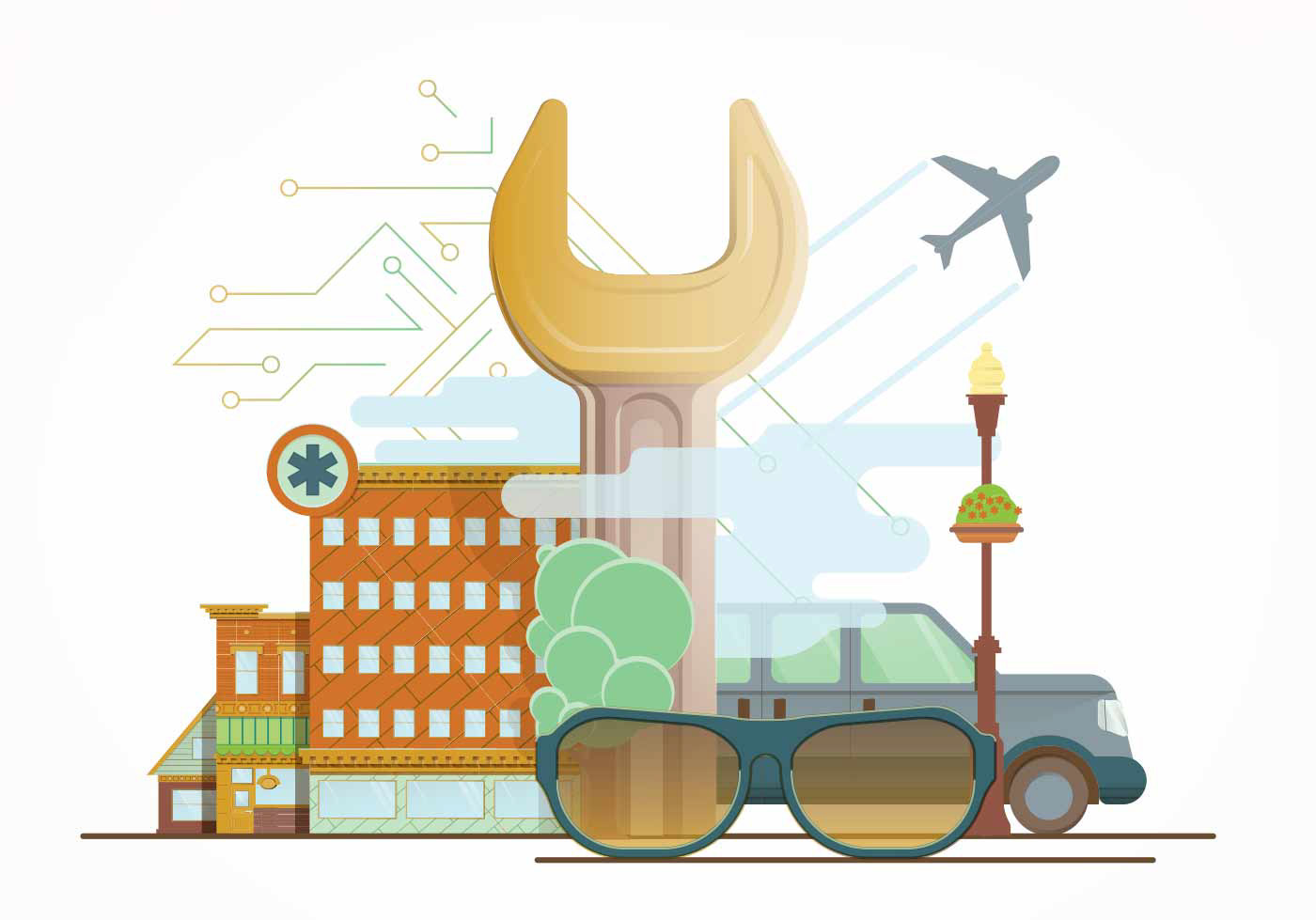 Working, Gatis Cirulis, illustration, hospital, sunglasses, car, plain,