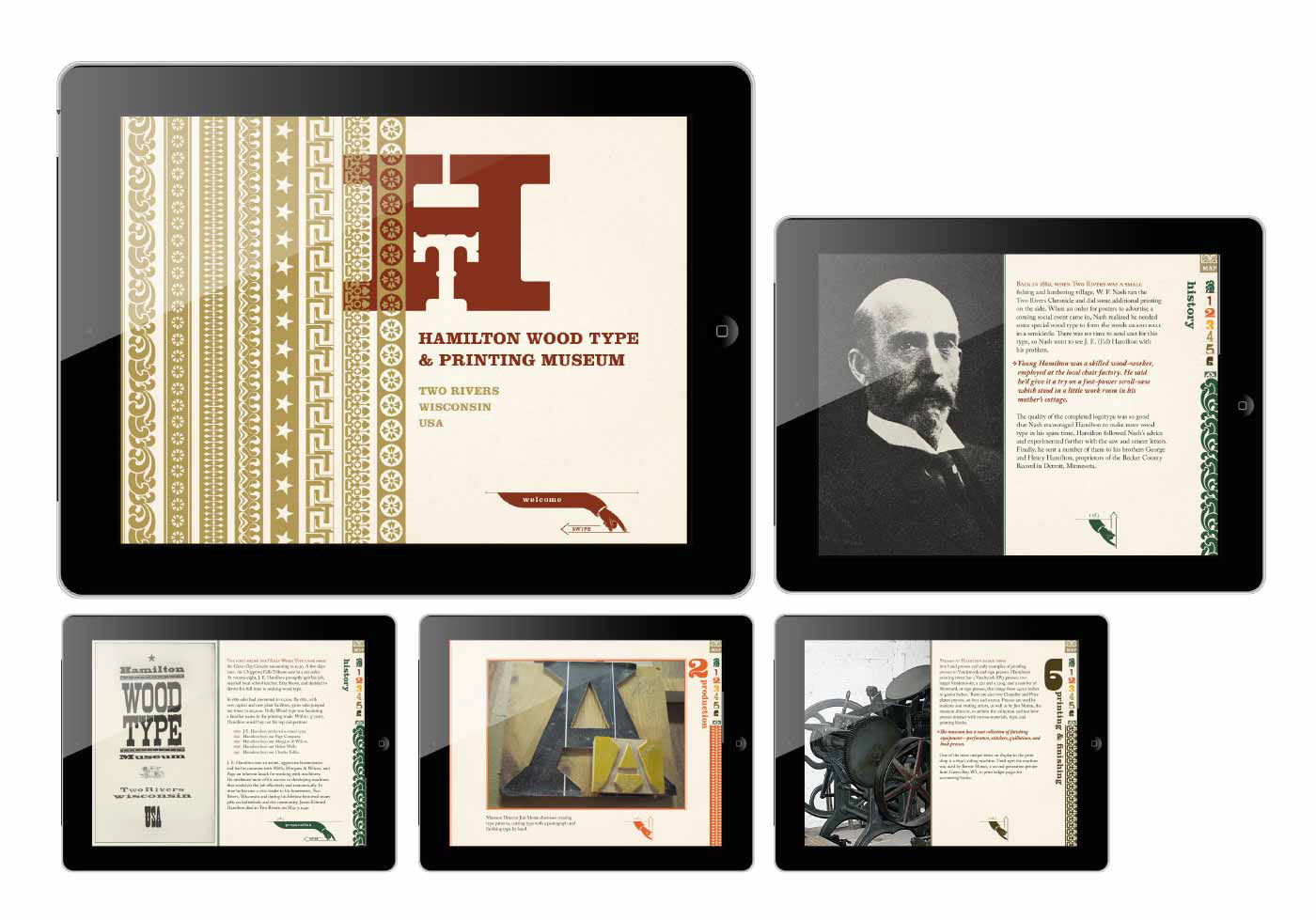 Hamilton wood type & printing museum interactive self guided tour, Gatis Cirulis, graphic  design, wood type, layout 