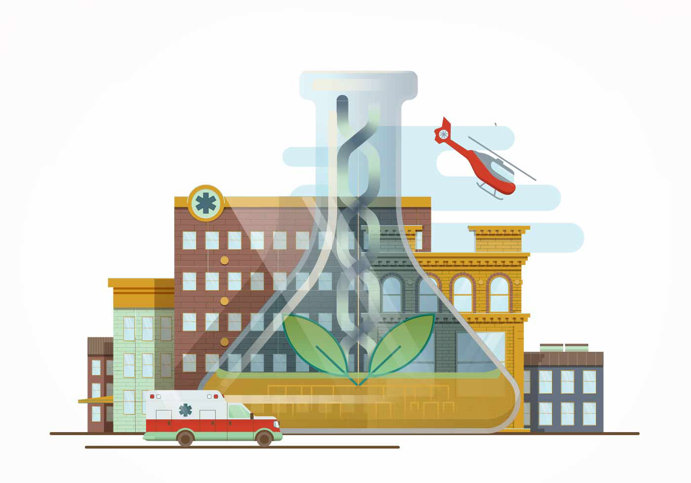 Hospital, Gatis Cirulis, illustration, choker, helicopter, dna, science 