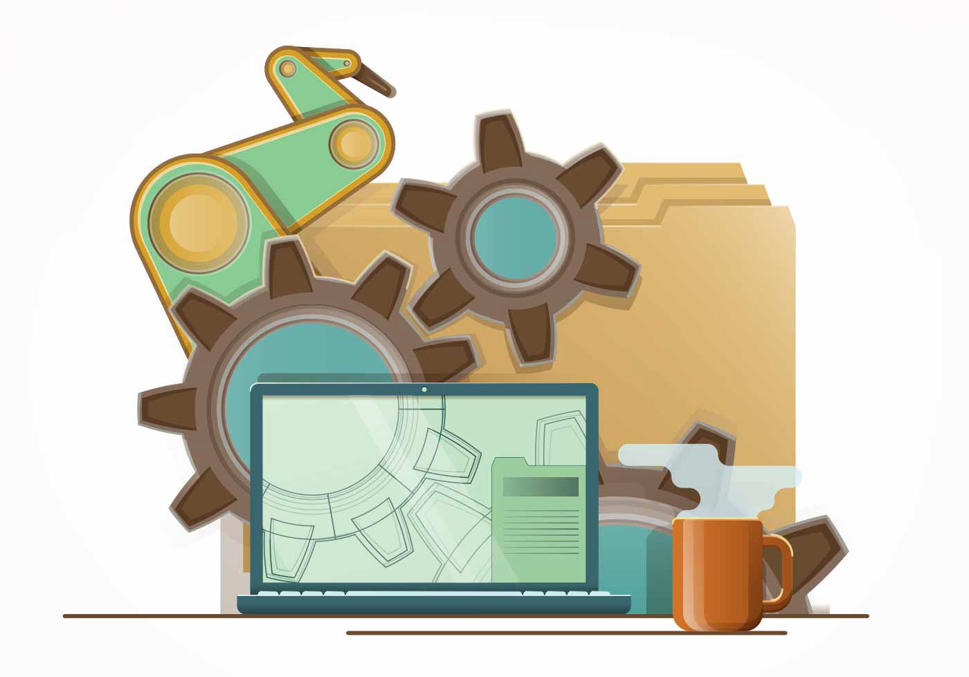 files, Gatis Cirulis, illustration, cup, gear, computer , blue print