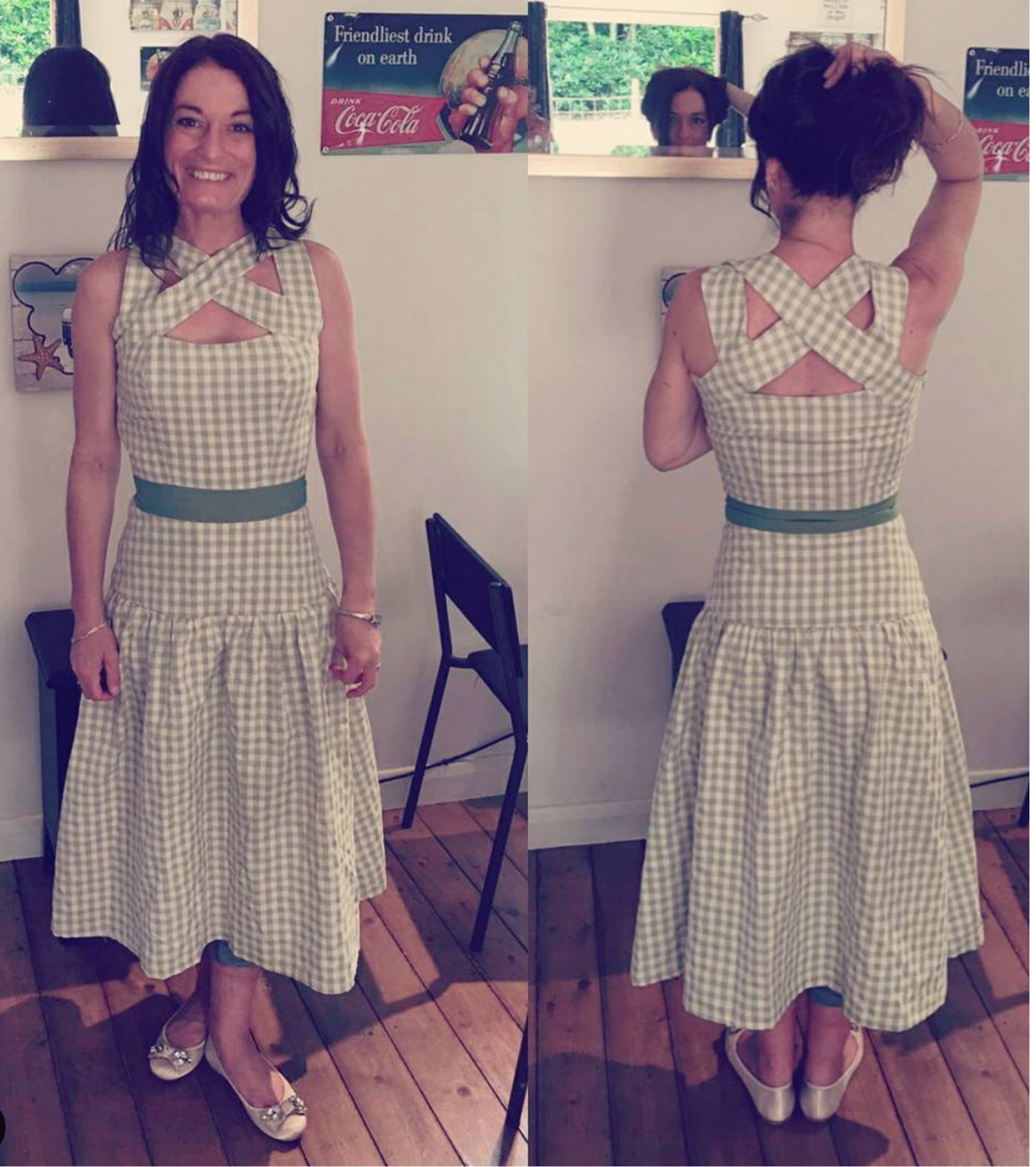 (Machinist) Seersucker dropped hip dress with taffeta waistband