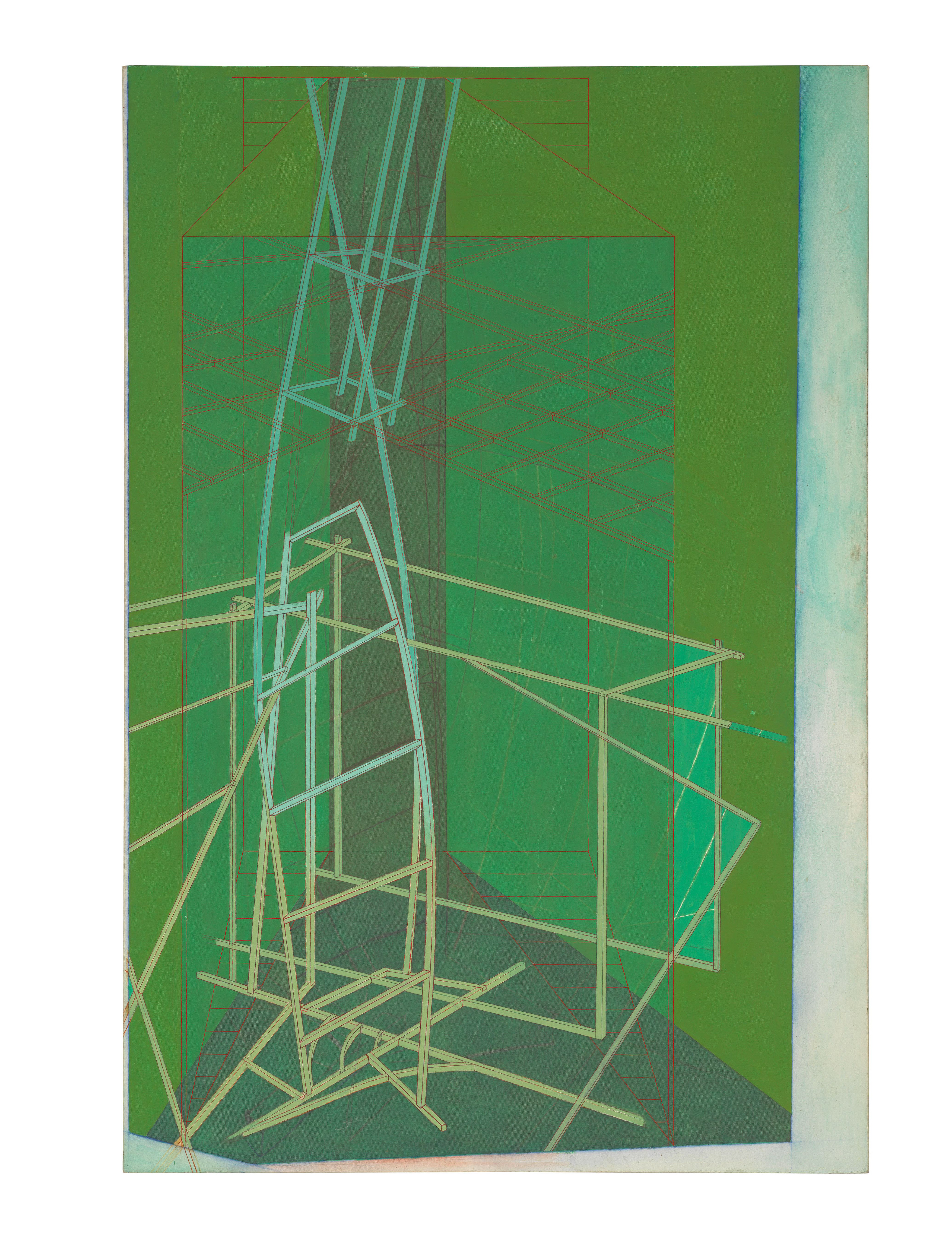 Ox-Bow Landscape #1 - Stage Set Study - Tree #1, 1980-81 acrylic on canvas 56 x 38 x 2 in (142.24 x 96.52 x 5.08 cm)