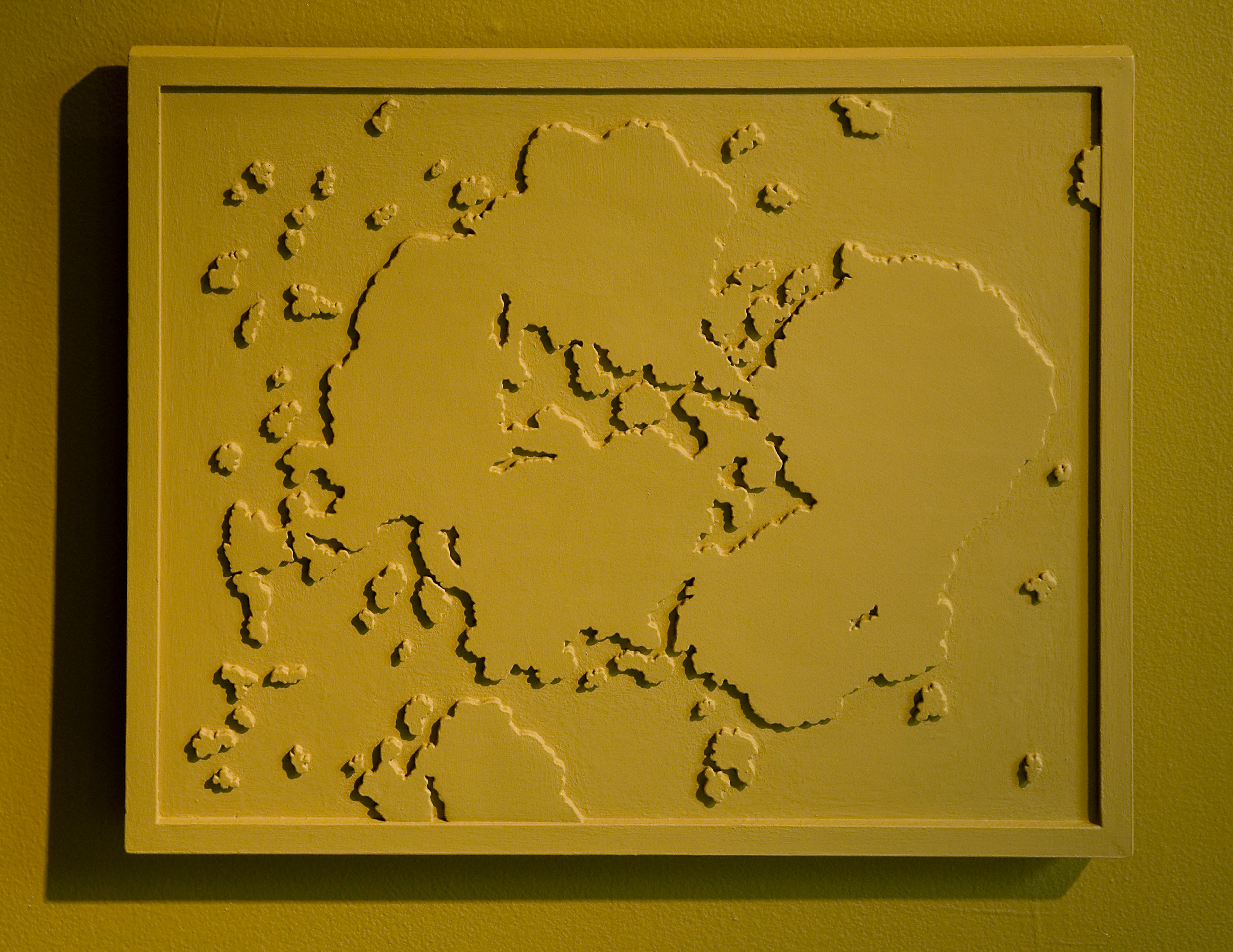 [SP2] Shower Puddle Relief #2, 1997-2000 latex paint on wood 19.5 x 23.5 x 1.5 in (49.53 x 59.69 x 3.81 cm)