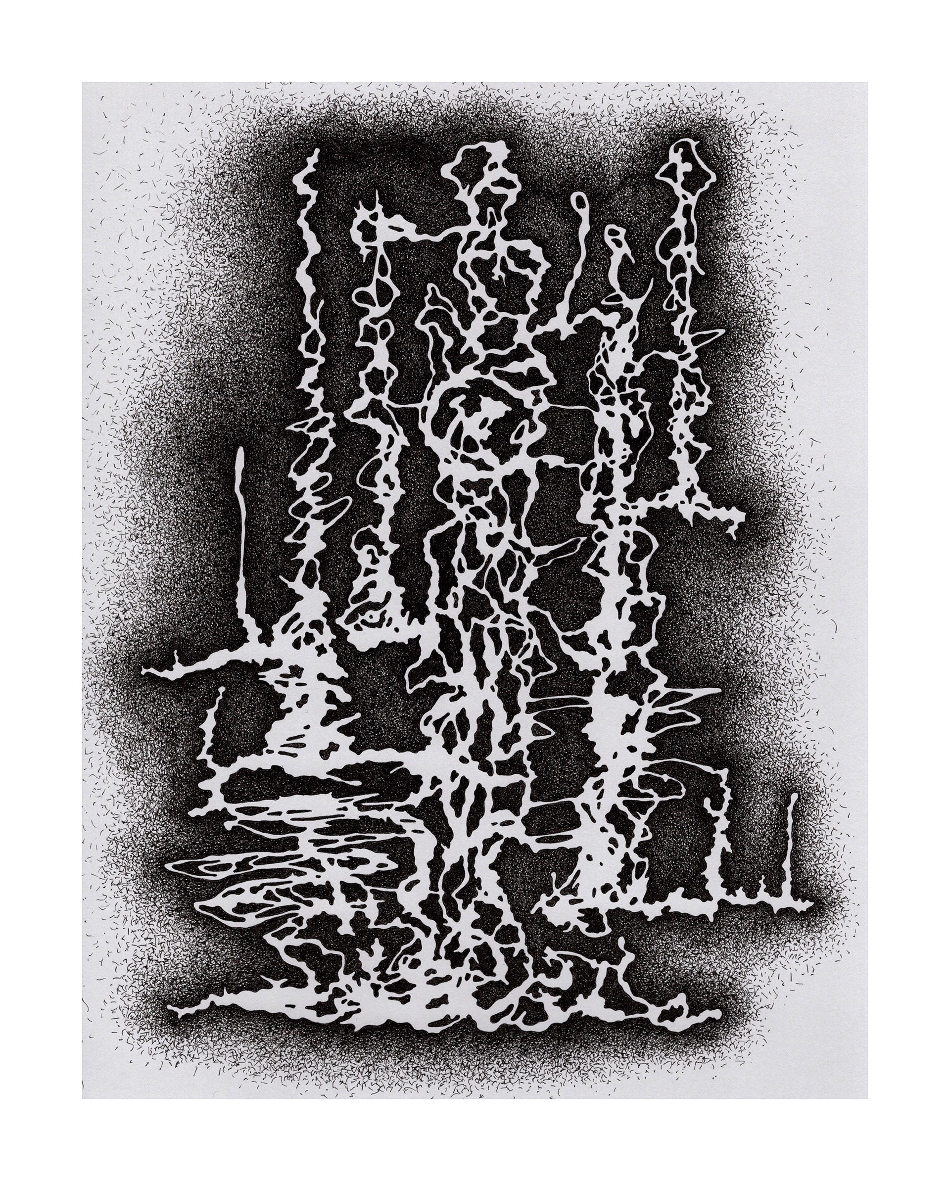 Amputated Wise Oak, Re-formed Gesture Studies Negative 11 for stage set, 2024 ink on gray card stock Paper size: 11 x 8 in (27.94 x 20.32 cm)