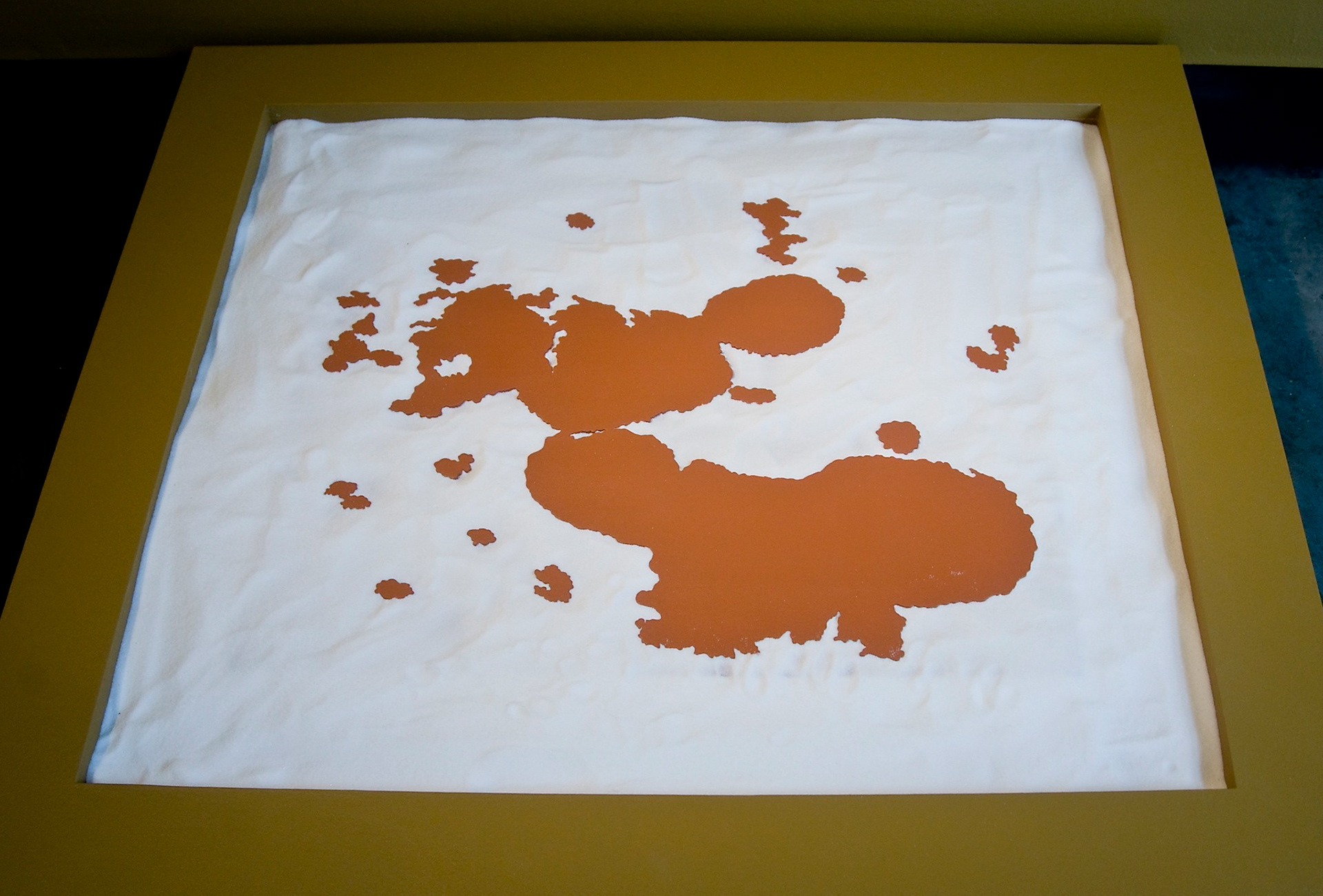 [SP1] Shower Puddle Relief #1, 1997-2000 latex paint on wood with salt and MDF 7.5 x 35 x 42 in (19.05 x 88.9 x 106.68 cm)