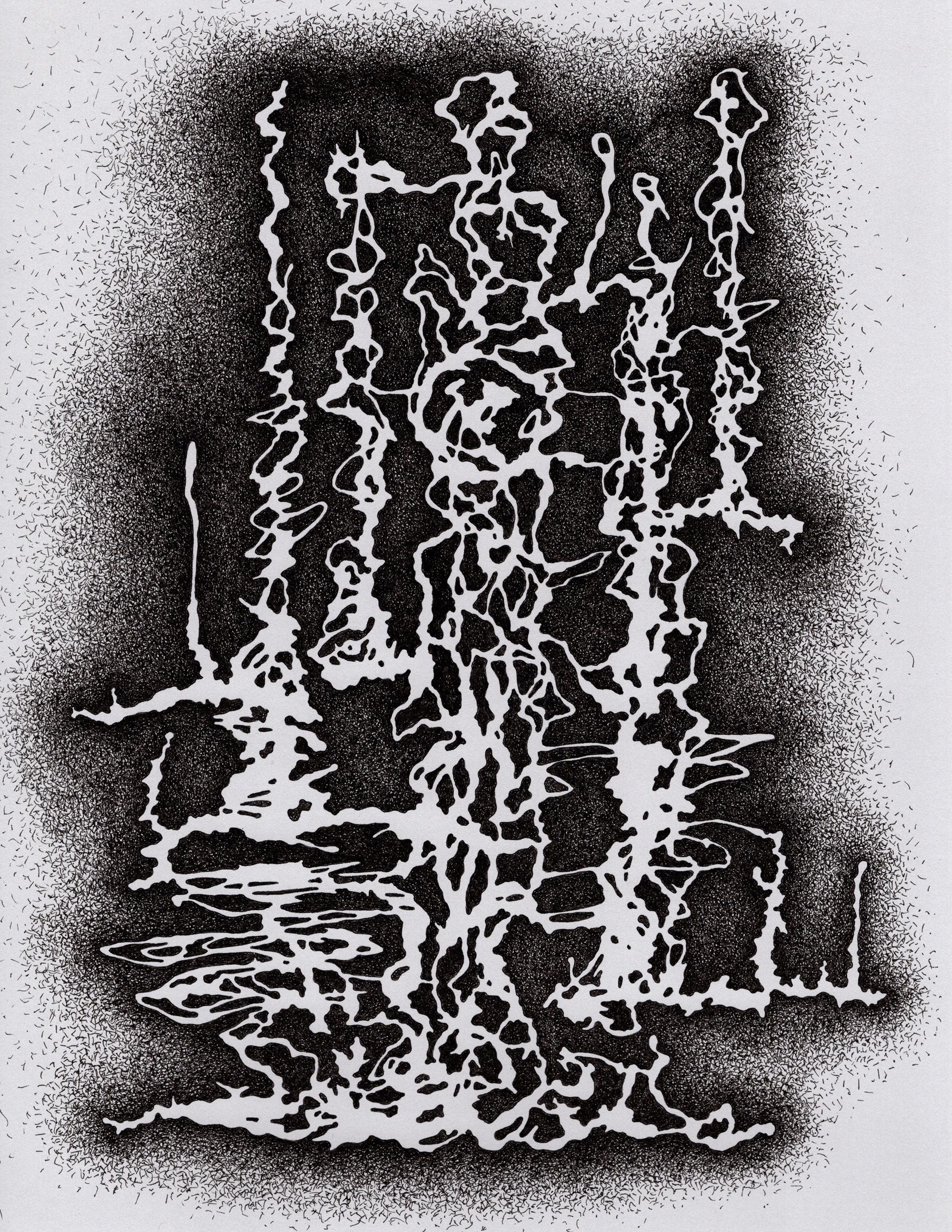 [W9] Amputated Wise Oak, Re-formed Gesture Studies Negative 11 for stage set, 2024 ink on gray card stock Paper size: 11 x 8 in (27.94 x 20.32 cm)