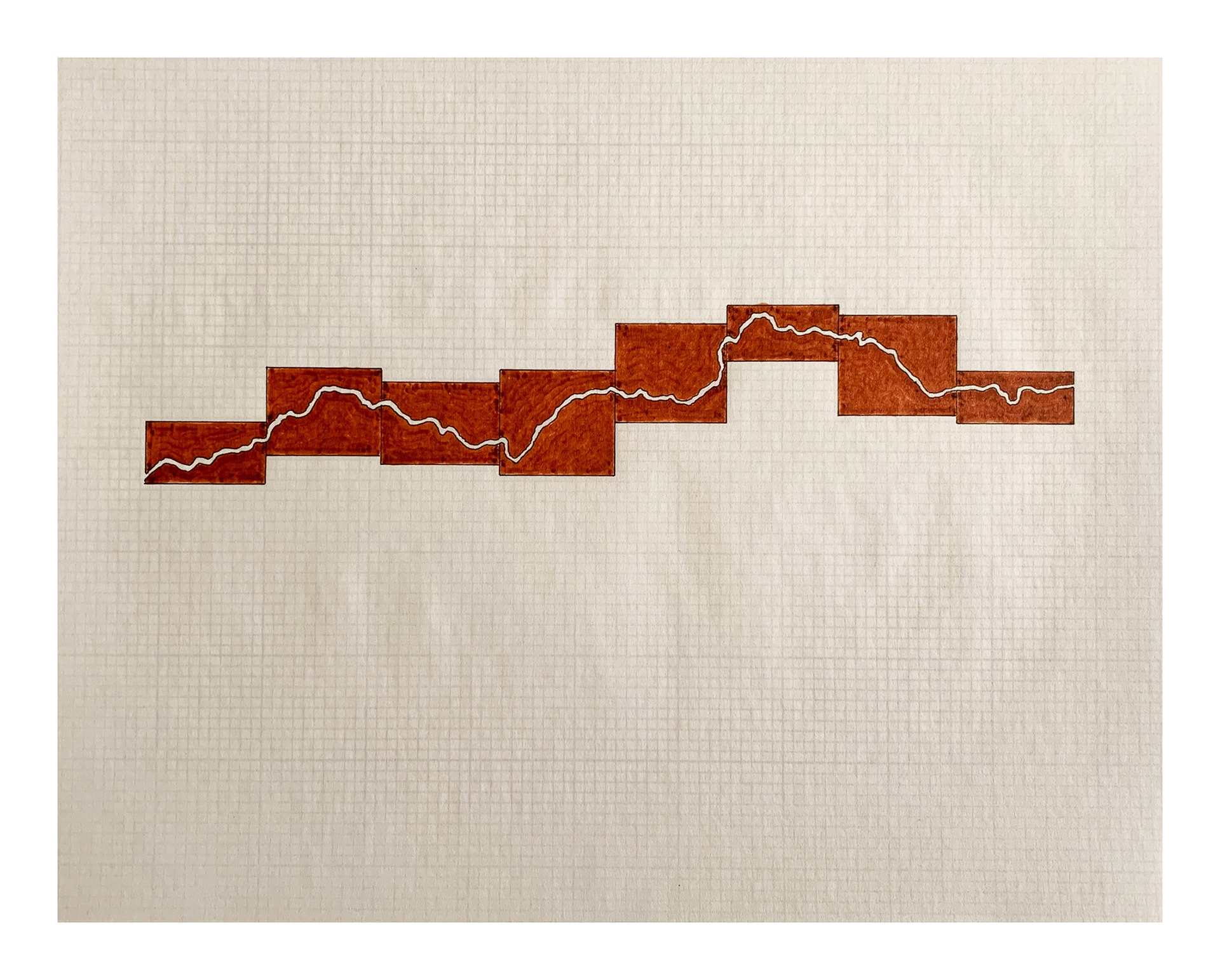 Ox-Bow Waterline Prep Drawing #1 for Malmo Installation, 2021, colored ink on graph paper 