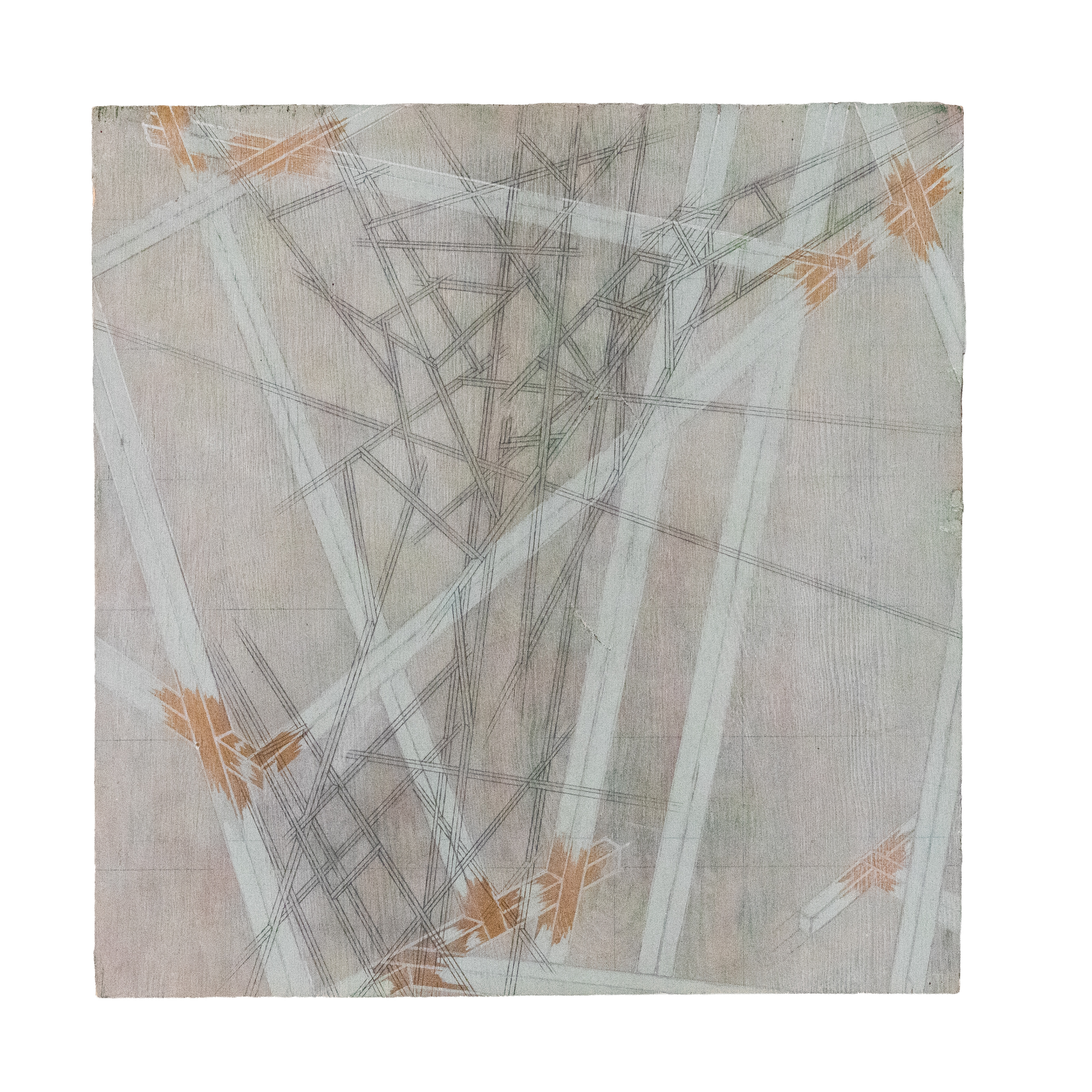 Ox-Bow Landscape #1 - L1 - T2 - Panel 1, 1983-84 acrylic and graphite on plywood 14.5 x 14 x 1.5 in (36.83 x 35.56 x 3.81 cm)
