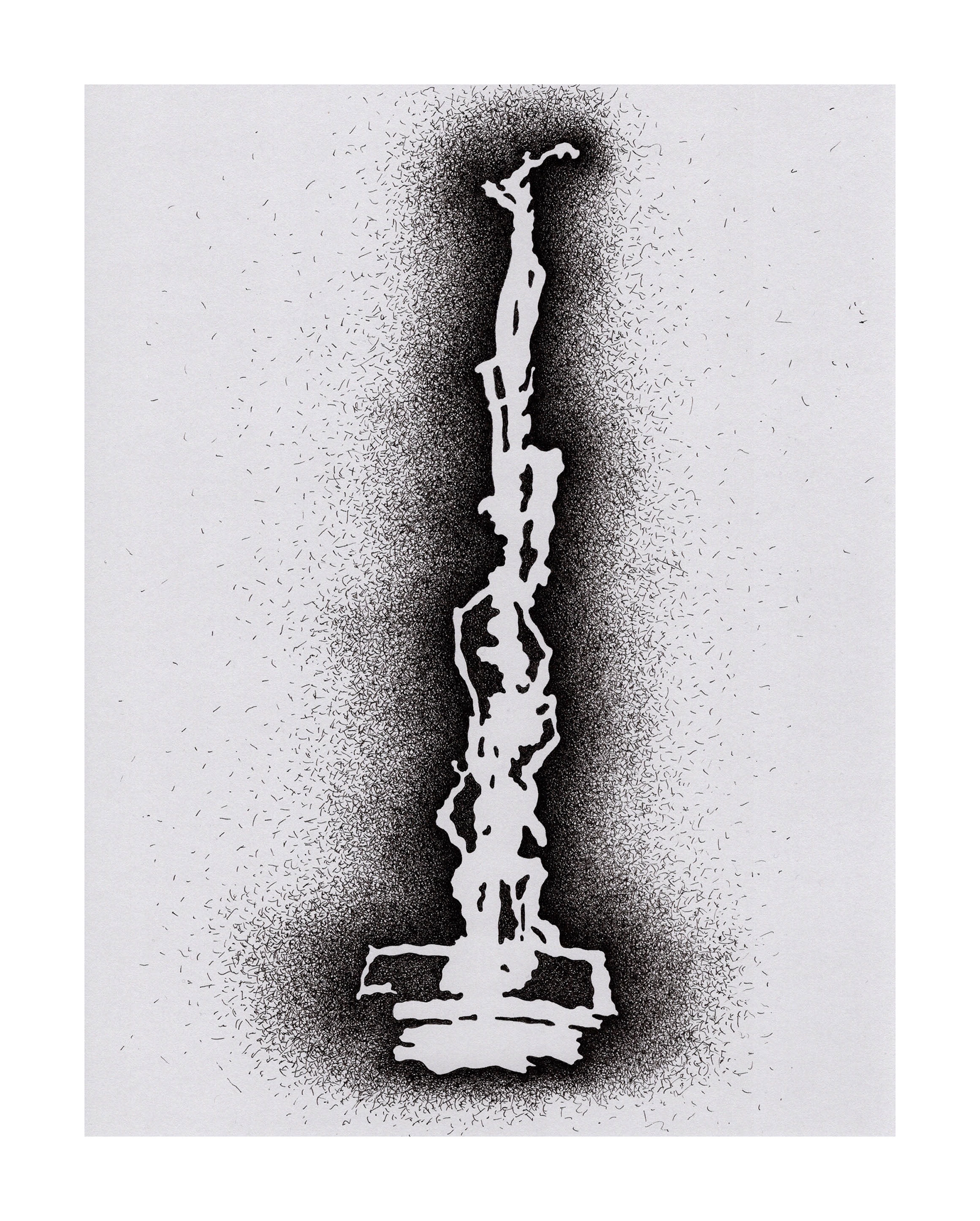 Amputated Wise Oak, Re-formed Gesture Studies Negative 2 for stage set, 2024 ink on gray card stock Paper size: 11 x 8 in (27.94 x 20.32 cm) Framed: 13 x 10 x 1.5 in (33.02 x 25.4 x 3.81 cm)