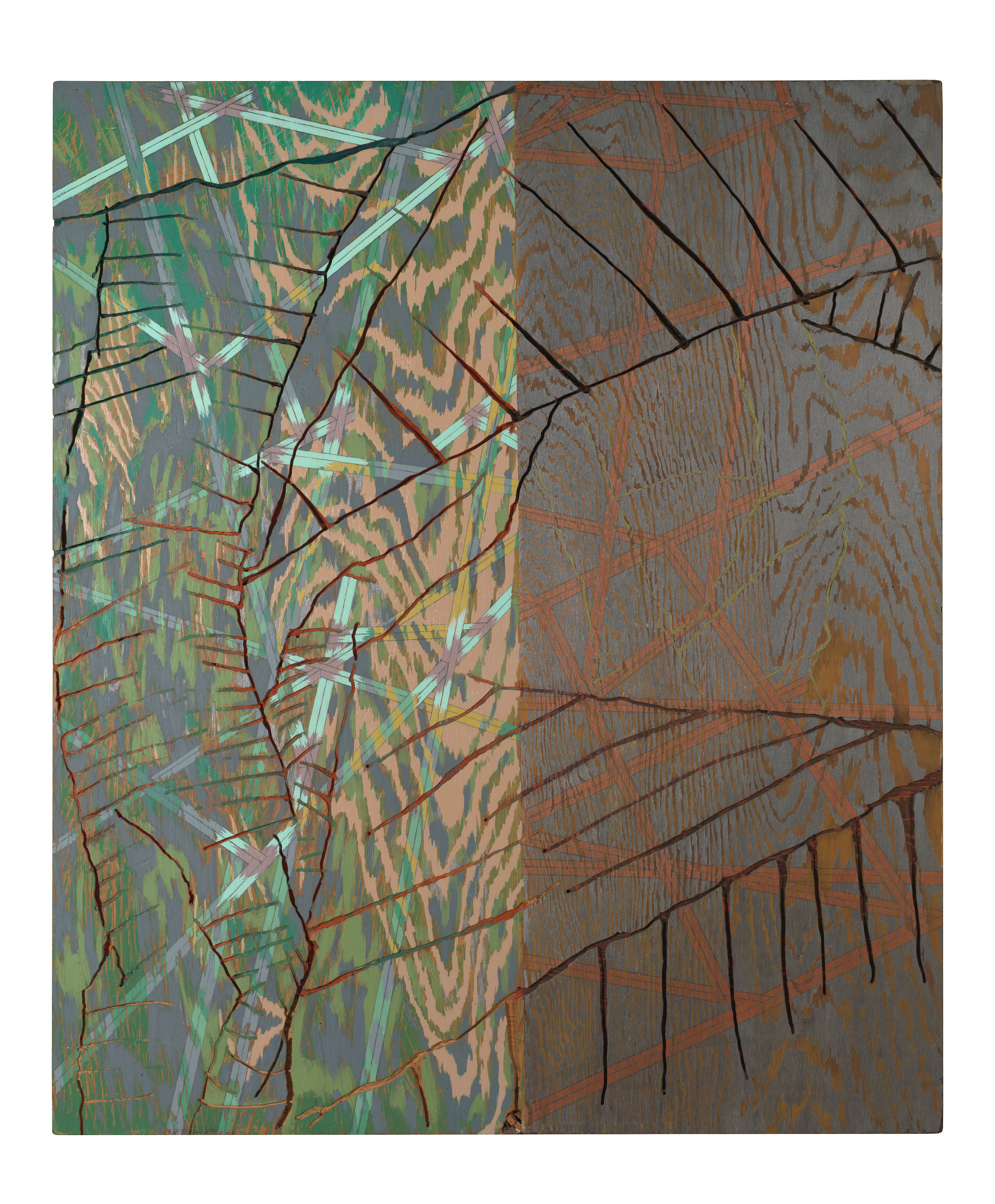 Ox-Bow Landscape #1 - L1+T2+3+4-MIX, 1982-83 acrylic on routed plywood 40 x 33.5 x 1.5 in (101.6 x 85.09 x 3.81 cm)