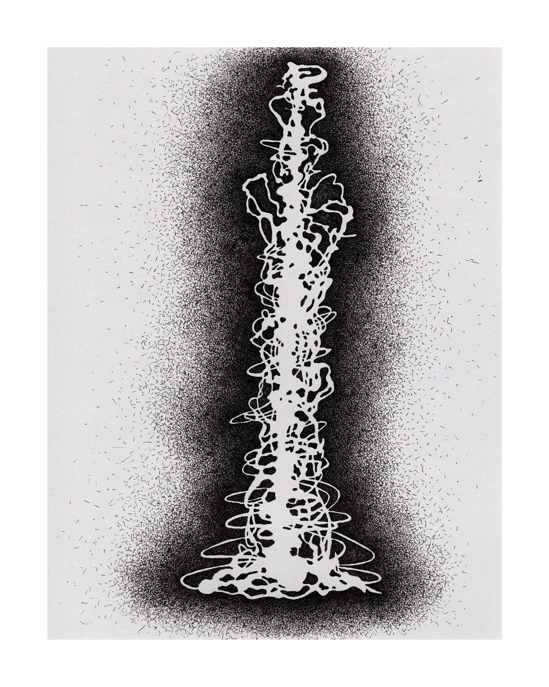 Amputated Wise Oak, Re-formed Gesture Studies Negative 8 for stage set, 2024 ink on gray card stock Paper size: 11 x 8 in (27.94 x 20.32 cm) Framed: 13 x 10 x 1.5 in (33.02 x 25.4 x 3.81 cm)