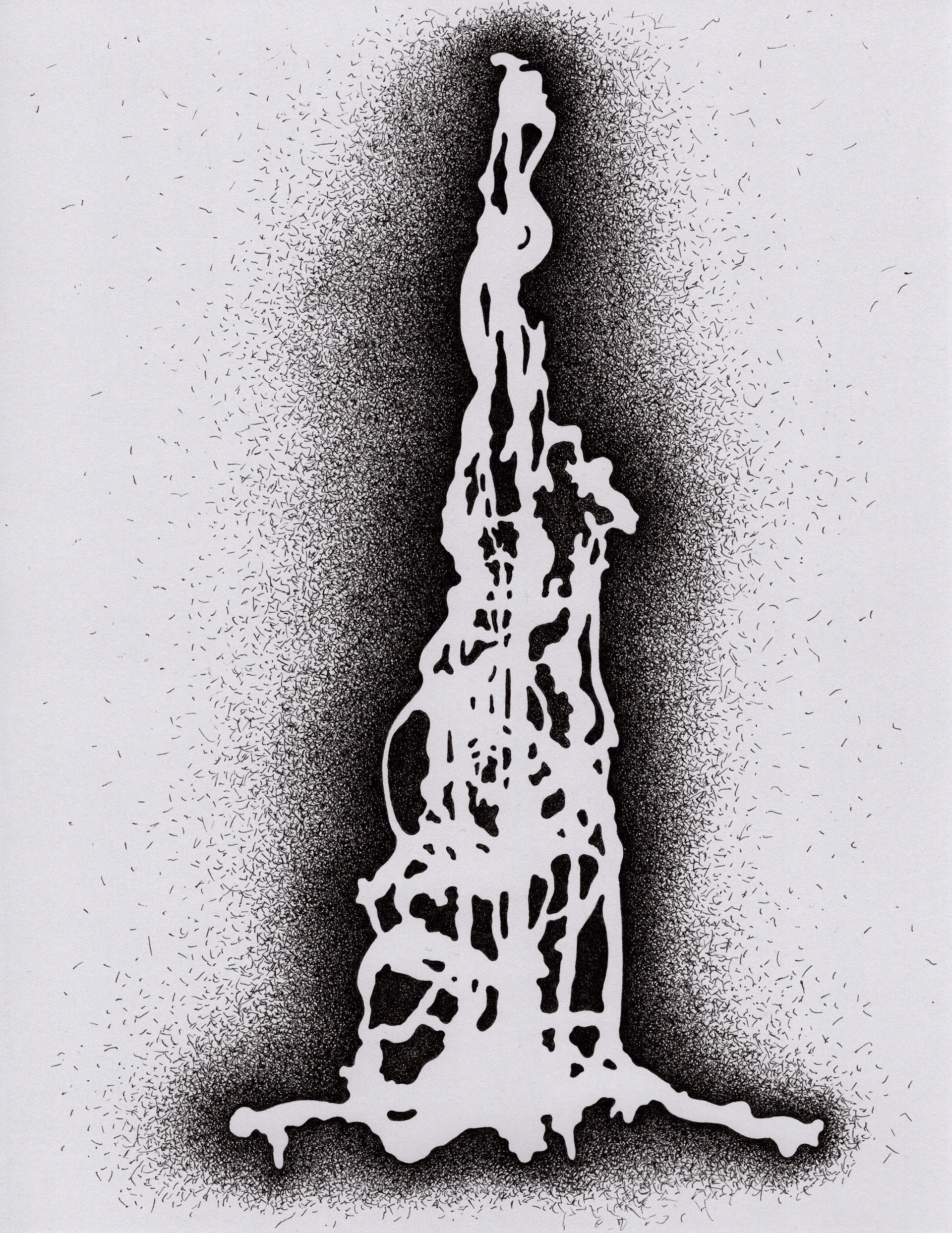 [W3] Amputated Wise Oak, Re-formed Gesture Studies Negative 4 for stage set, 2024 ink on gray card stock Paper size: 11 x 8 in (27.94 x 20.32 cm) Framed: 13 x 10 x 1.5 in (33.02 x 25.4 x 3.81 cm)