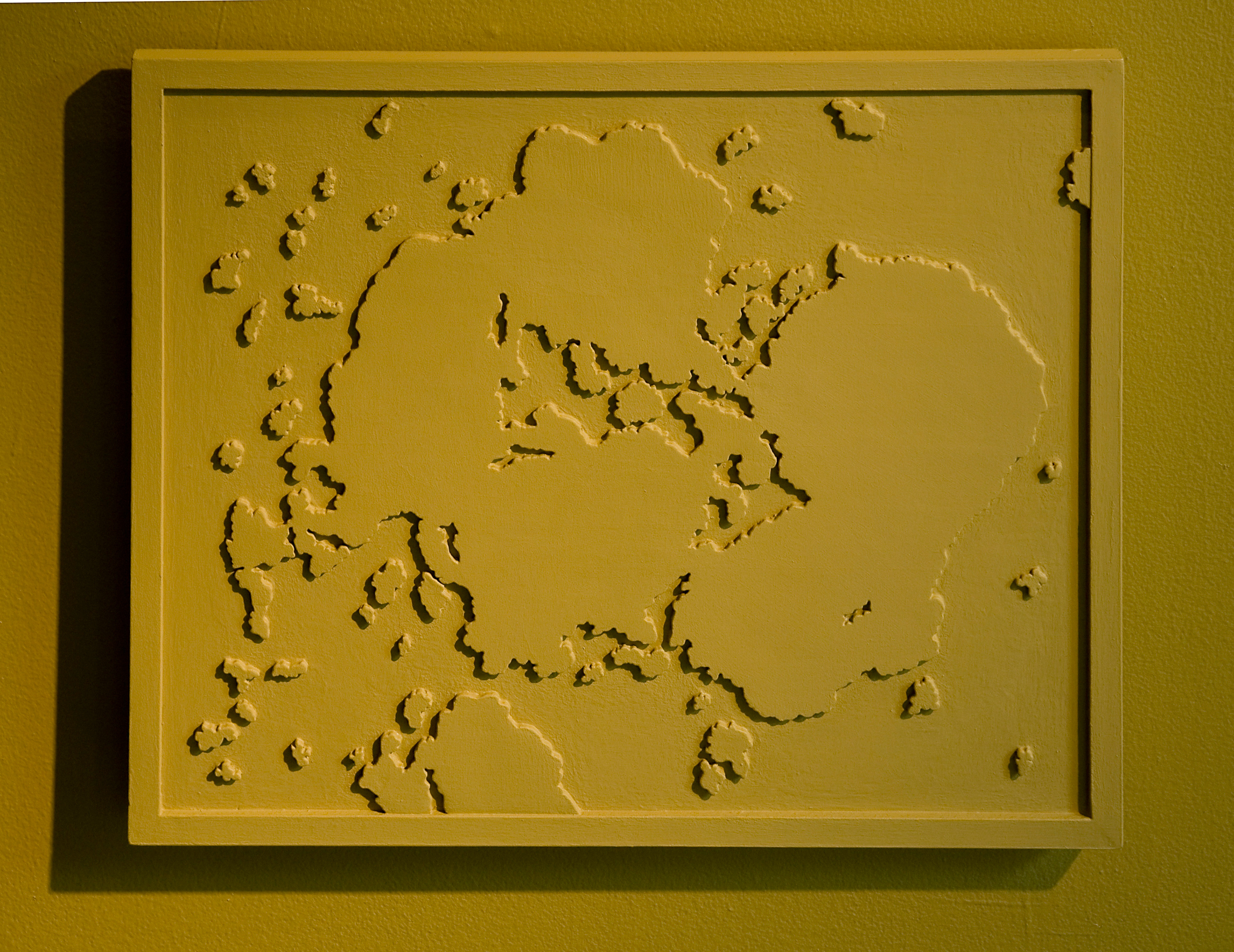 [SP2] Shower Puddle Relief #2, 1997-2000 latex paint on wood 19.5 x 23.5 x 1.5 in (49.53 x 59.69 x 3.81 cm)