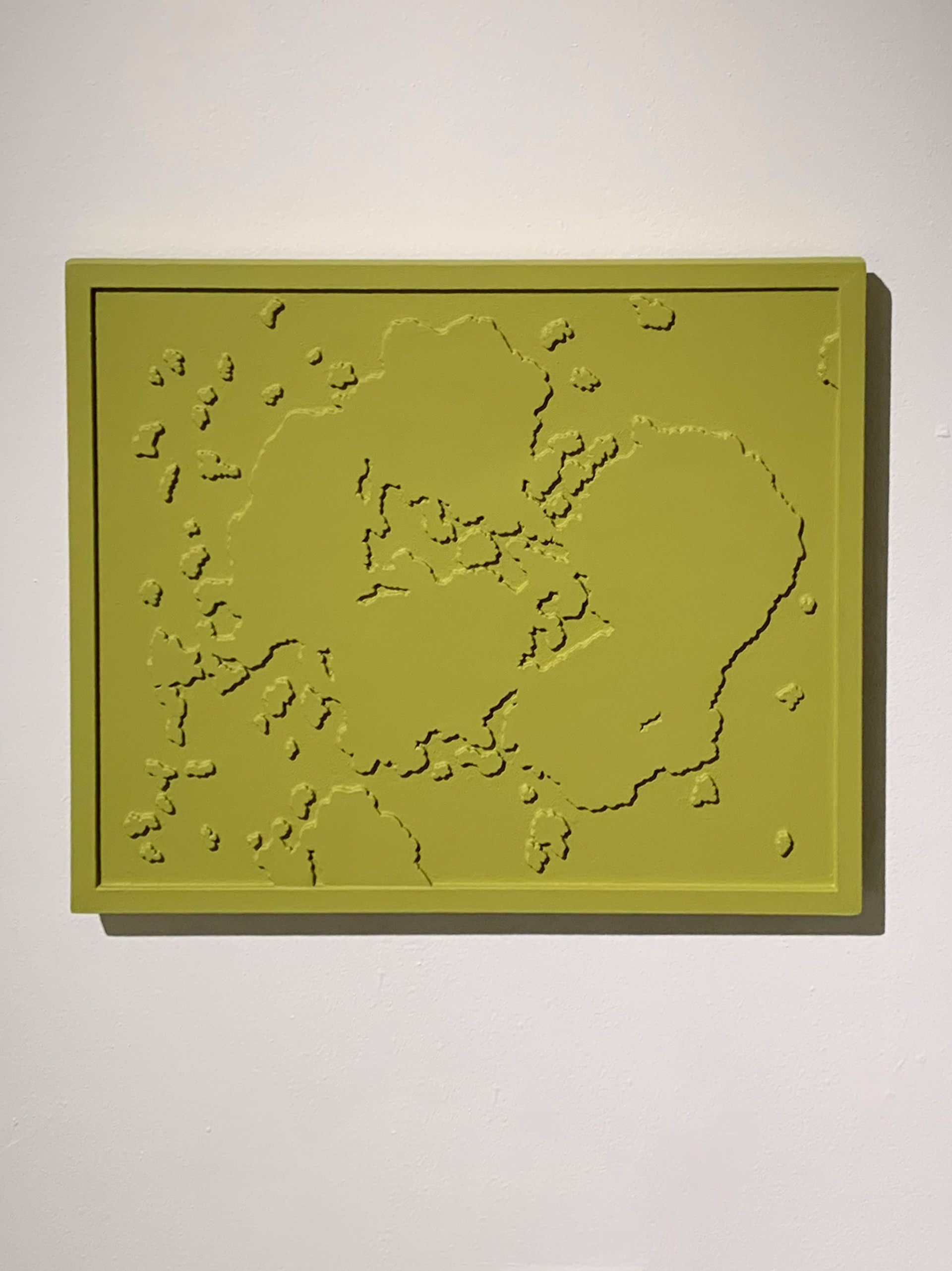 Shower Puddle Relief #2, 1997-2000 latex paint on wood 19.5 x 23.5 x 1.5 in (49.53 x 59.69 x 3.81 cm)