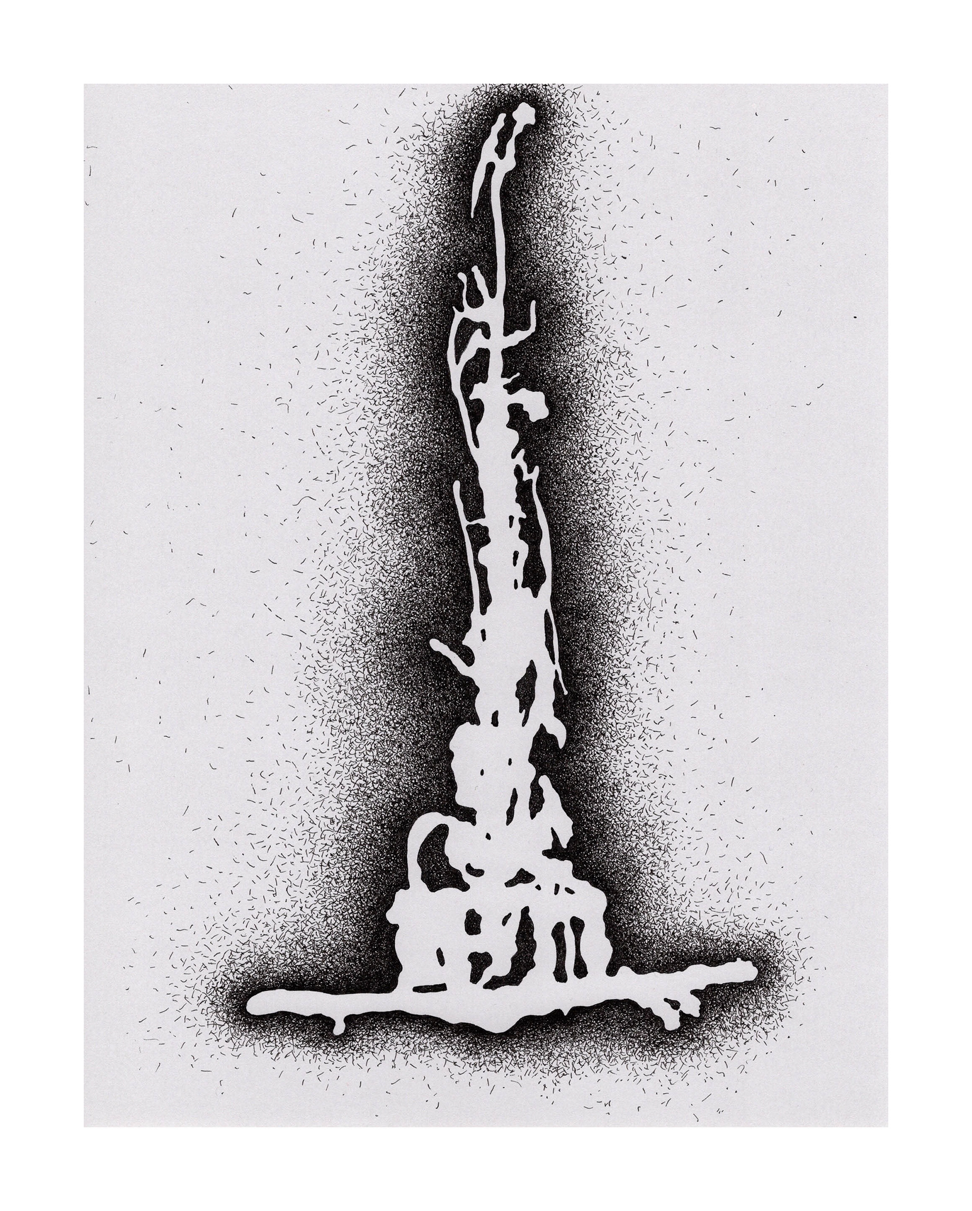 Amputated Wise Oak, Re-formed Gesture Studies Negative 1 for stage set, 2024 ink on gray card stock Paper size: 11 x 8 in (27.94 x 20.32 cm) Framed: 13 x 10 x 1.5 in (33.02 x 25.4 x 3.81 cm)