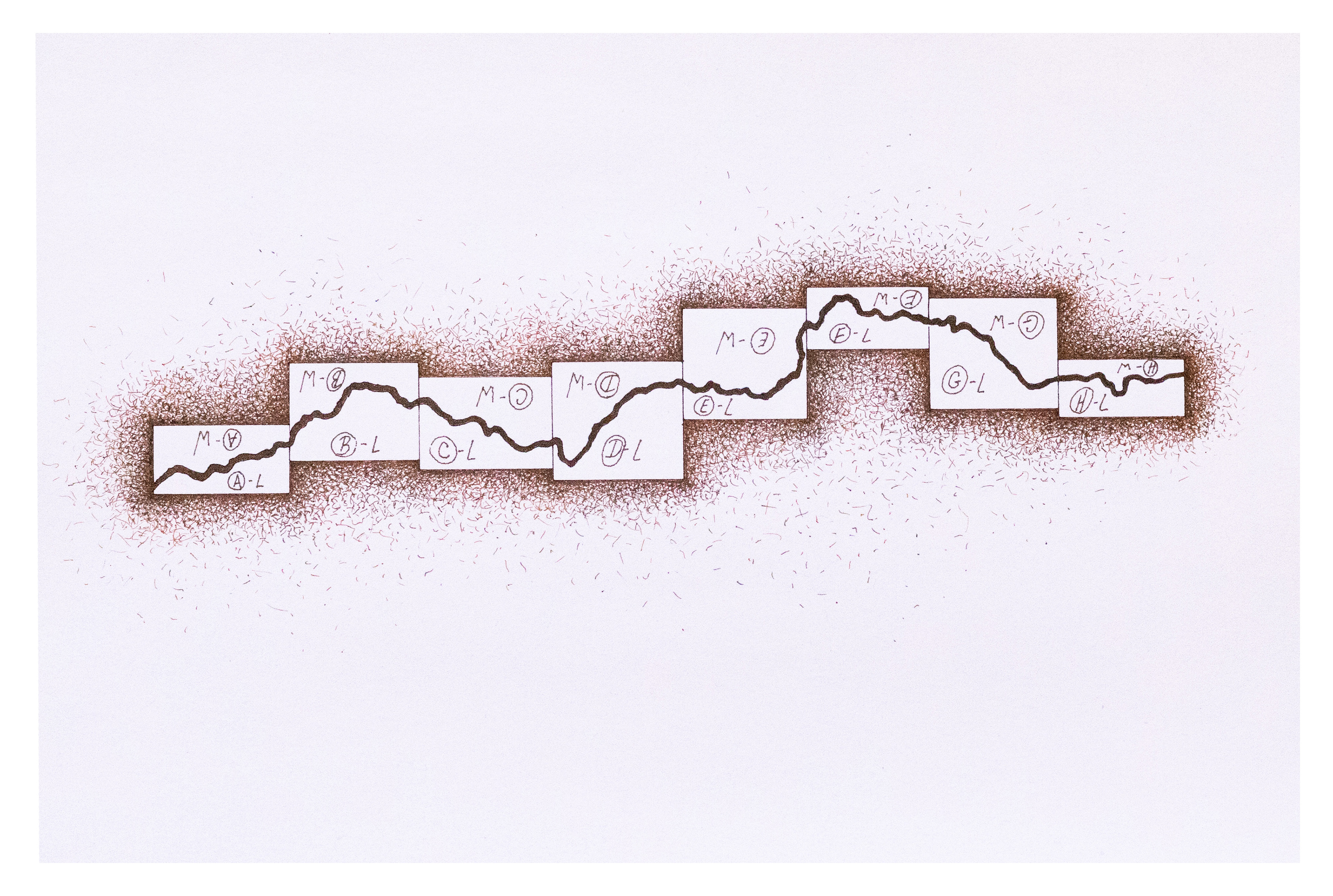Ox-Bow Waterline Prep Drawing #5 for Malmo Installation, 2021, colored ink on card stock