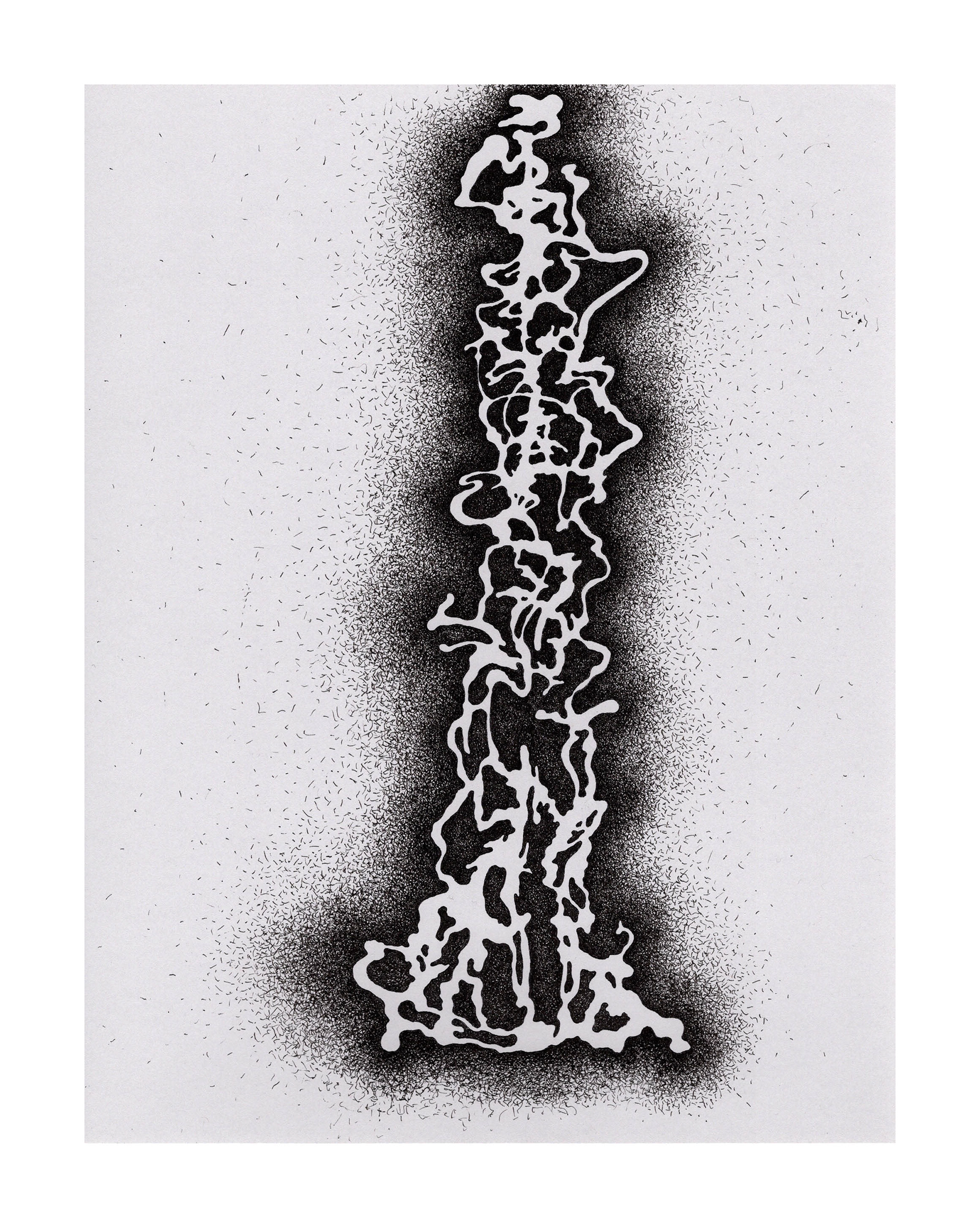 Amputated Wise Oak, Re-formed Gesture Studies Negative 7 for stage set, 2024 ink on gray card stock Paper size: 11 x 8 in (27.94 x 20.32 cm) Framed: 13 x 10 x 1.5 in (33.02 x 25.4 x 3.81 cm)