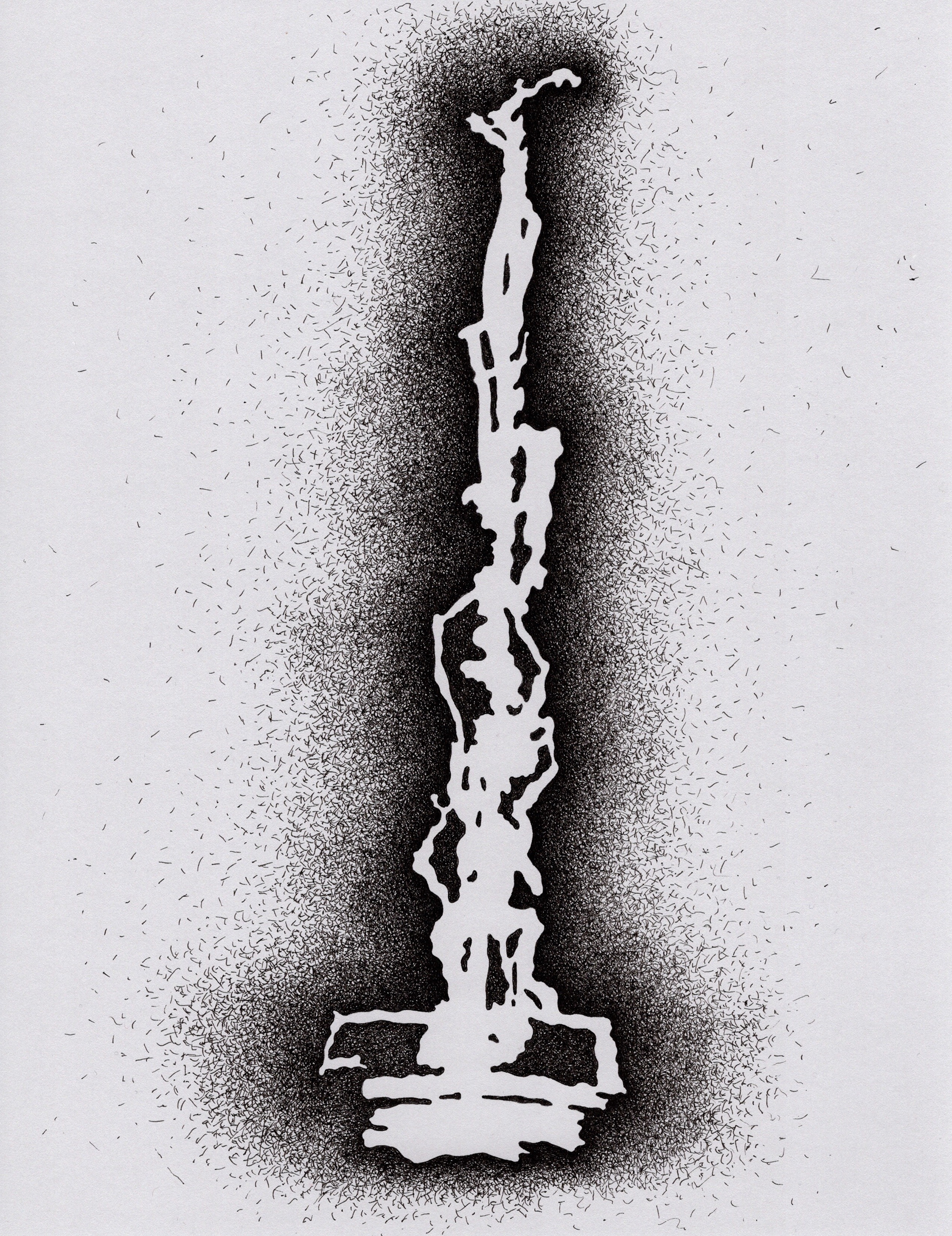 [W2] Amputated Wise Oak, Re-formed Gesture Studies Negative 2 for stage set, 2024 ink on gray card stock Paper size: 11 x 8 in (27.94 x 20.32 cm) Framed: 13 x 10 x 1.5 in (33.02 x 25.4 x 3.81 cm)