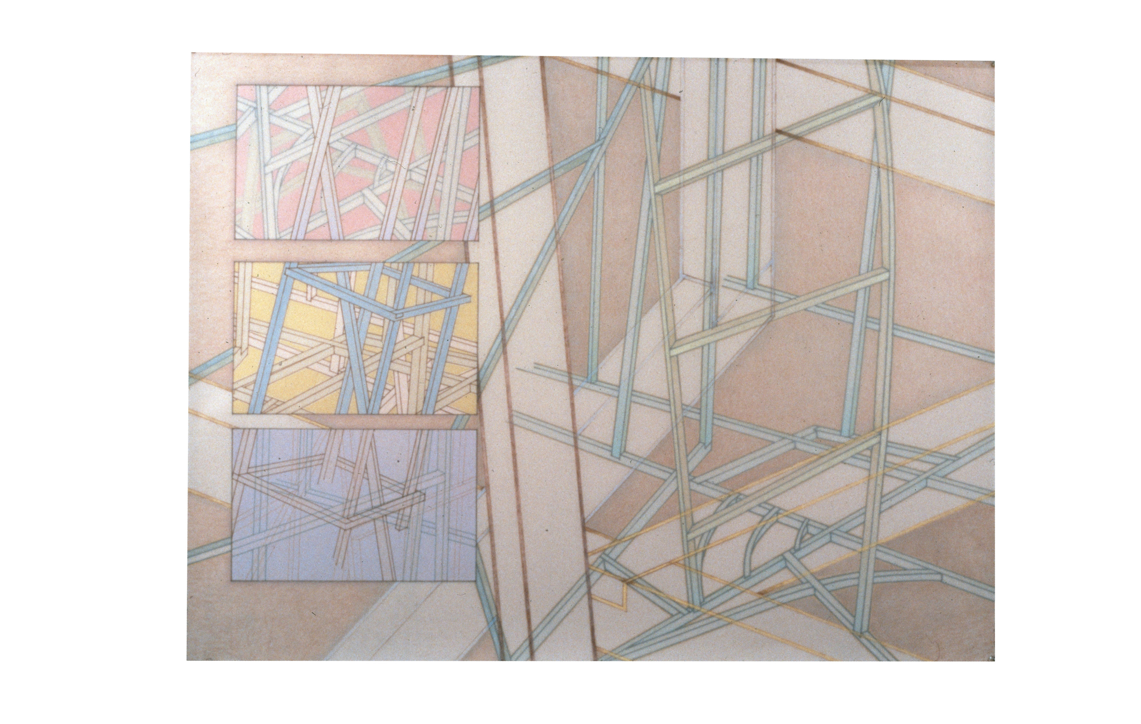 Ox-Bow Landscape #1 - Tree #1 - Piece #6 - Set #1, 1982 colored pencil on multiple Diazo prints Framed: 24.75 x 31.75 x 2 in (62.87 x 80.65 x 5.08 cm)