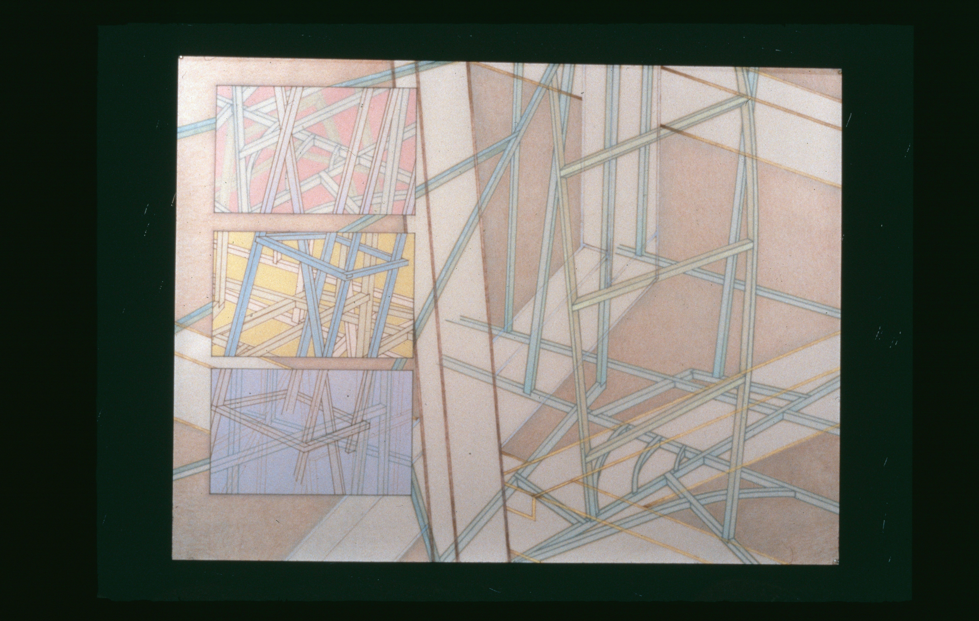 Ox-Bow Landscape #1 - Tree #1 - Piece #6 - Set #1, 1982 colored pencil on multiple Diazo prints Framed: 24.75 x 31.75 x 2 in (62.87 x 80.65 x 5.08 cm)