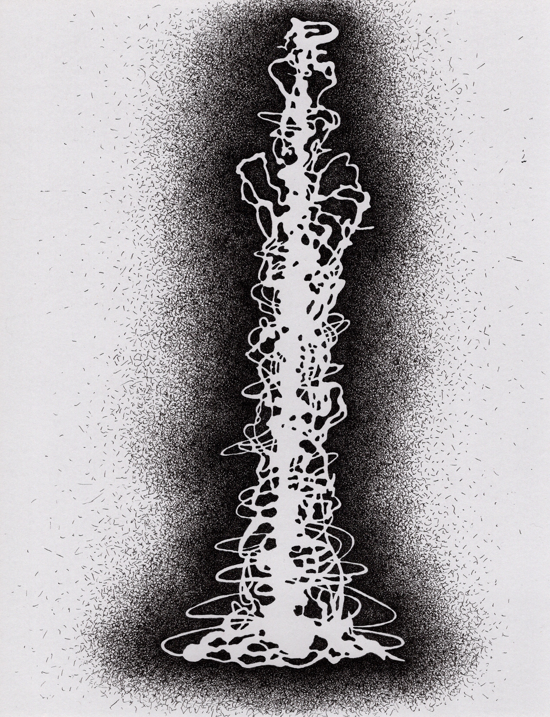 [W6] Amputated Wise Oak, Re-formed Gesture Studies Negative 8 for stage set, 2024 ink on gray card stock Paper size: 11 x 8 in (27.94 x 20.32 cm) Framed: 13 x 10 x 1.5 in (33.02 x 25.4 x 3.81 cm)