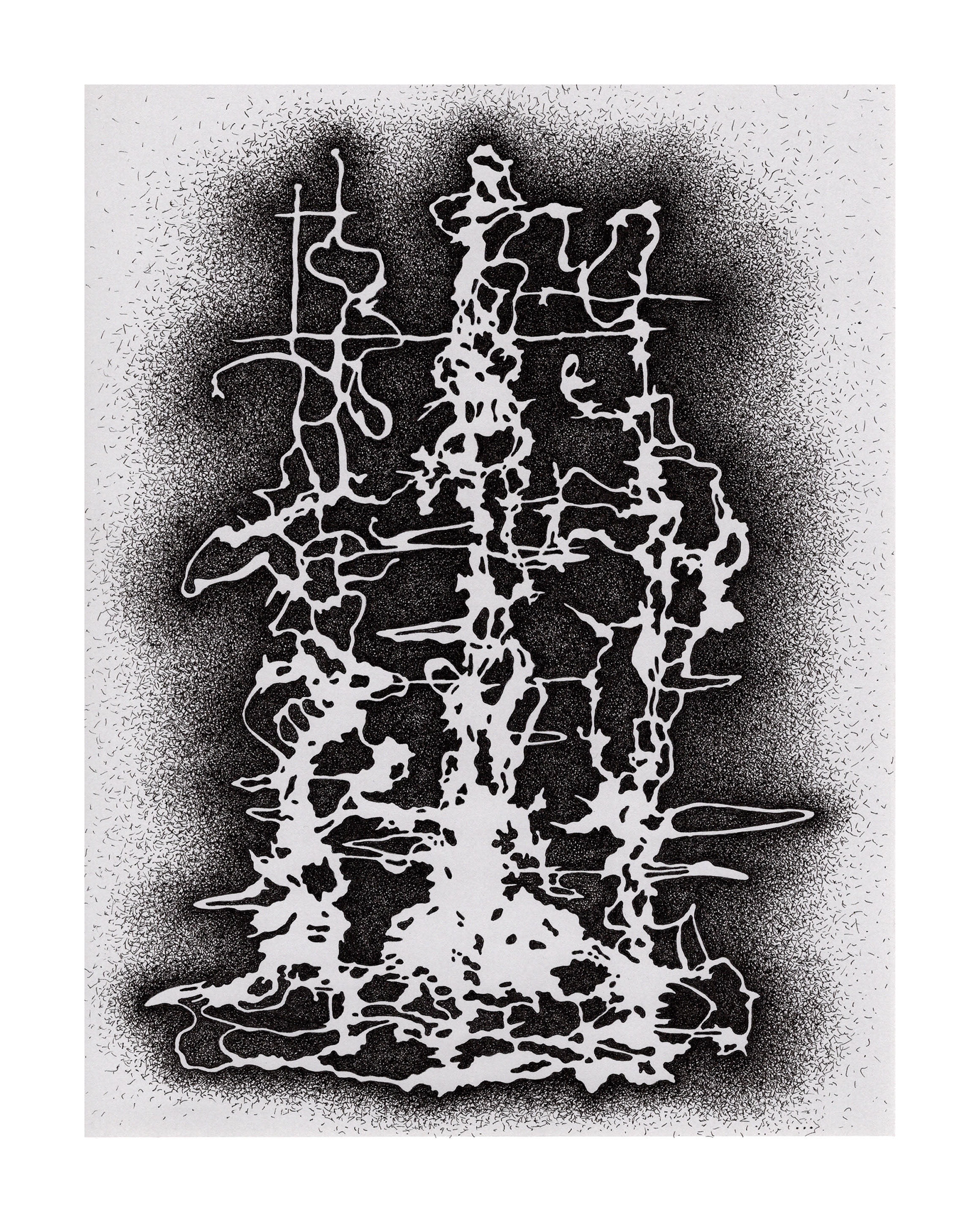 Amputated Wise Oak, Re-formed Gesture Studies Negative 9 for stage set, 2024 ink on gray card stock Paper size: 11 x 8 in (27.94 x 20.32 cm) Framed: 13 x 10 x 1.5 in (33.02 x 25.4 x 3.81 cm)
