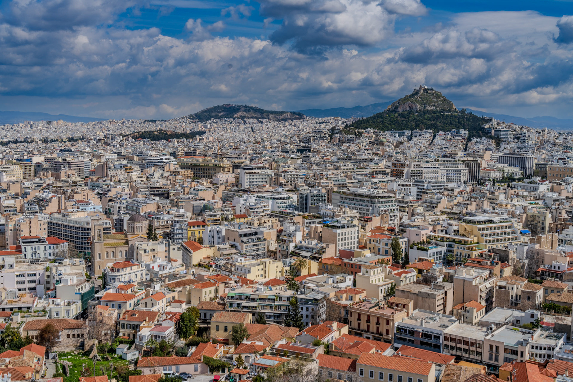 View towards Mount Hymettus from the Acropolis of Athens