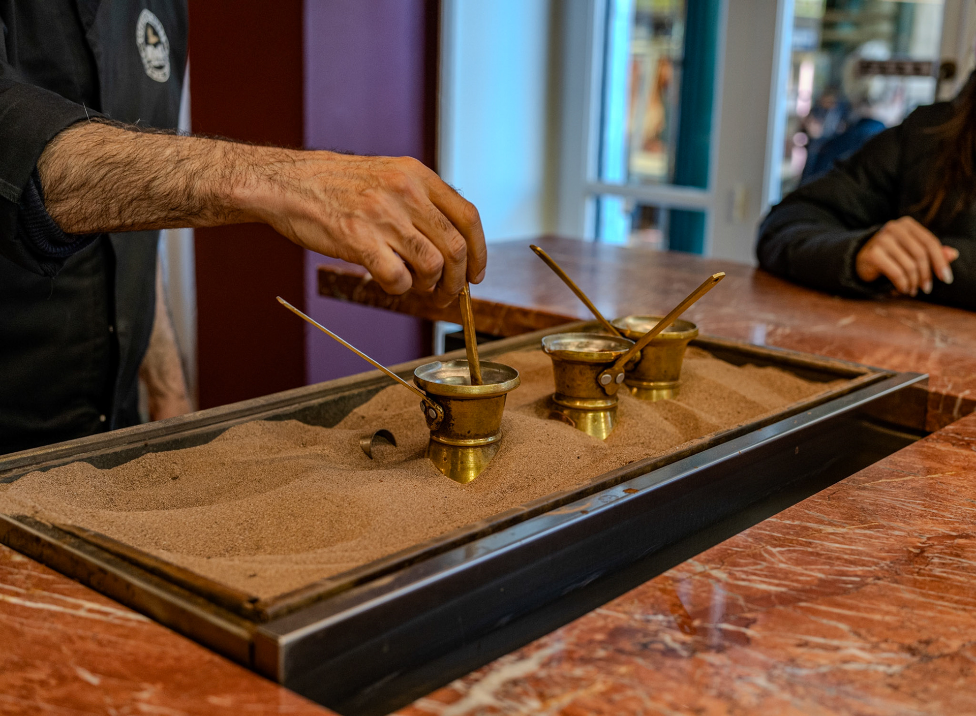 Greek style coffee brewed in sand at MOKKA Specialty Coffee in Athens