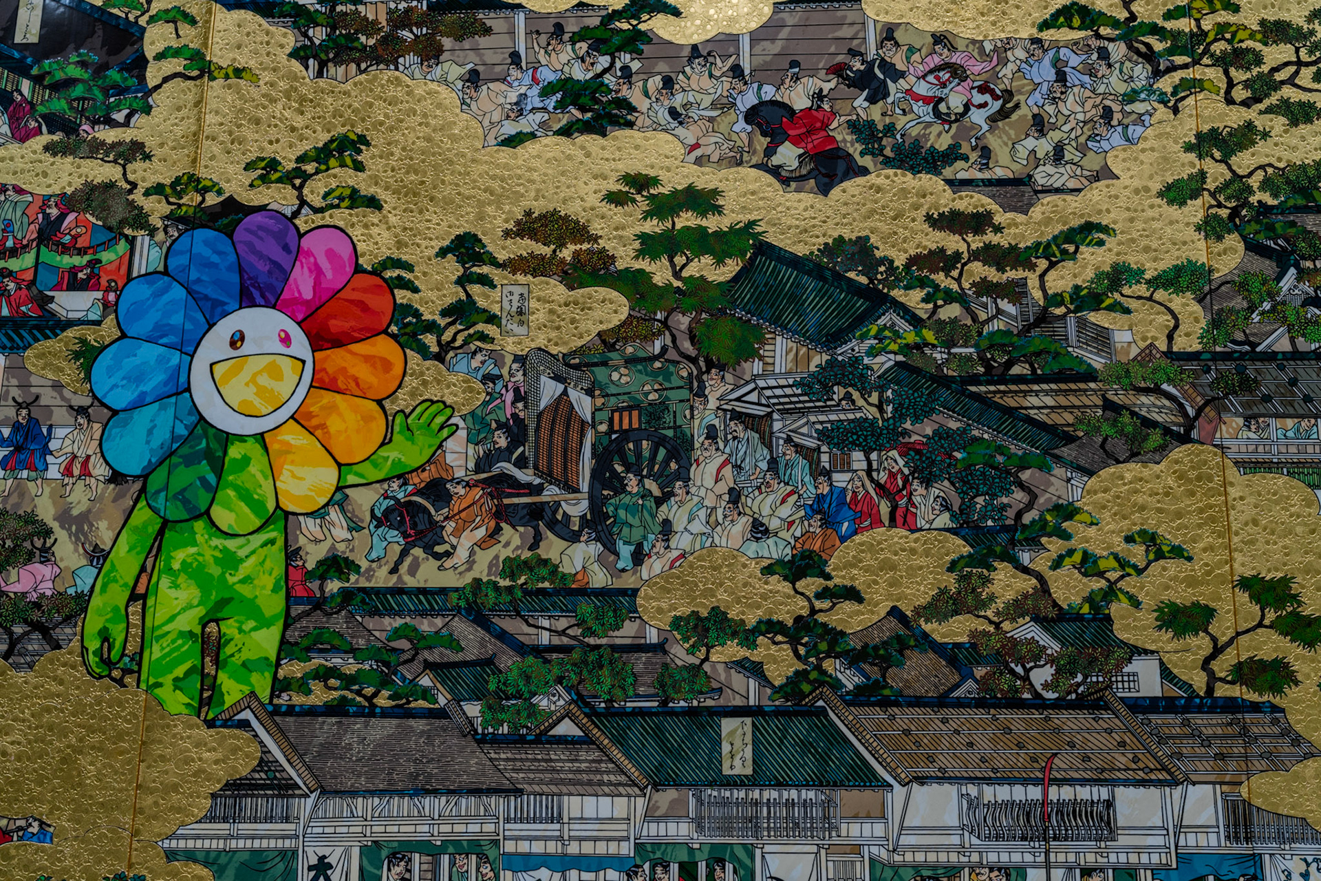 Rakuchu Rakugai Zu Matabei Iwasa rip (Scenes In and Out Kyoto) by Takashi Murakami on display at the Naoshima New Museum of Art