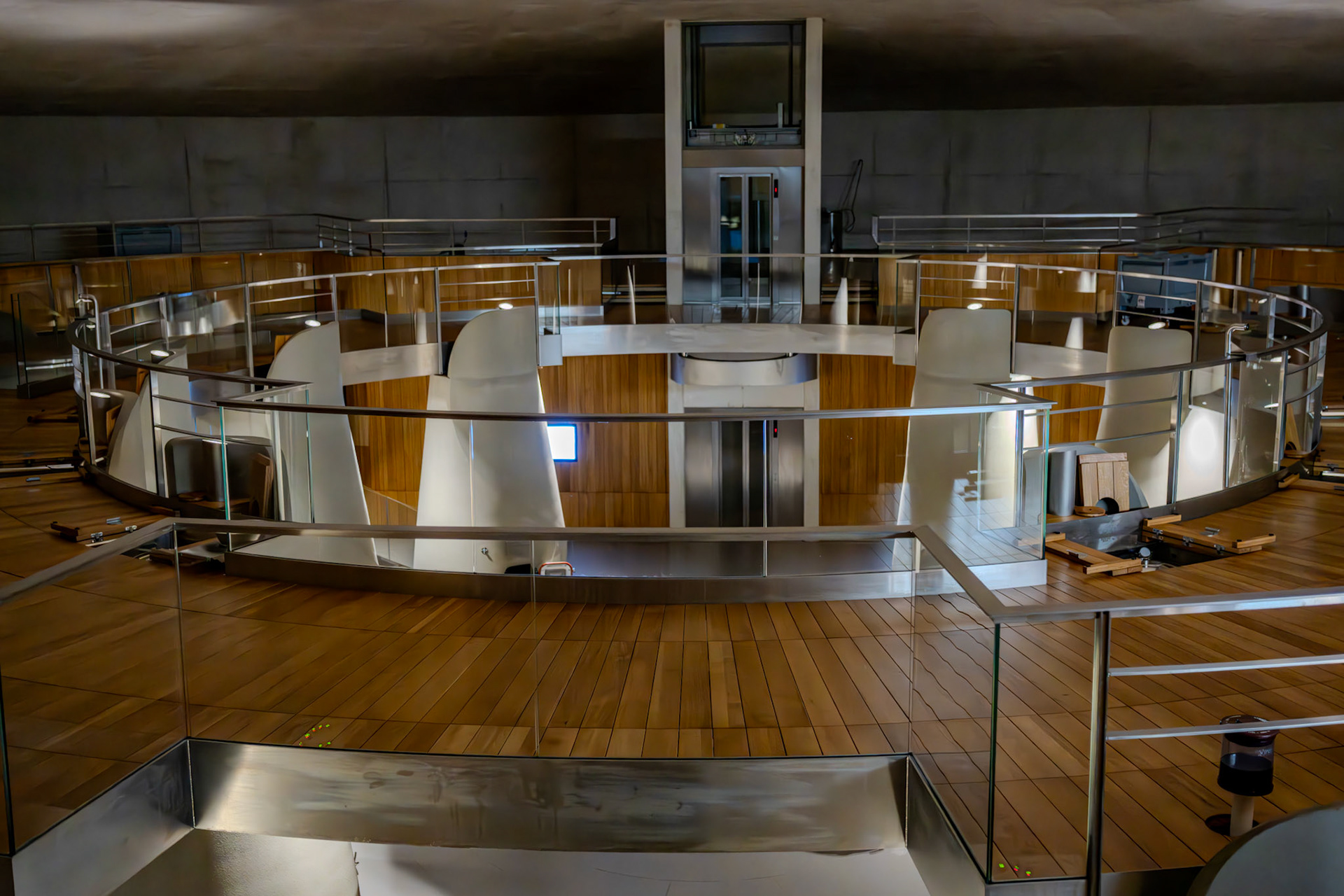 Concrete vats of Château Haut-Bailly three days after harvest. The top of the vats is exposed to allow easy maintenance.