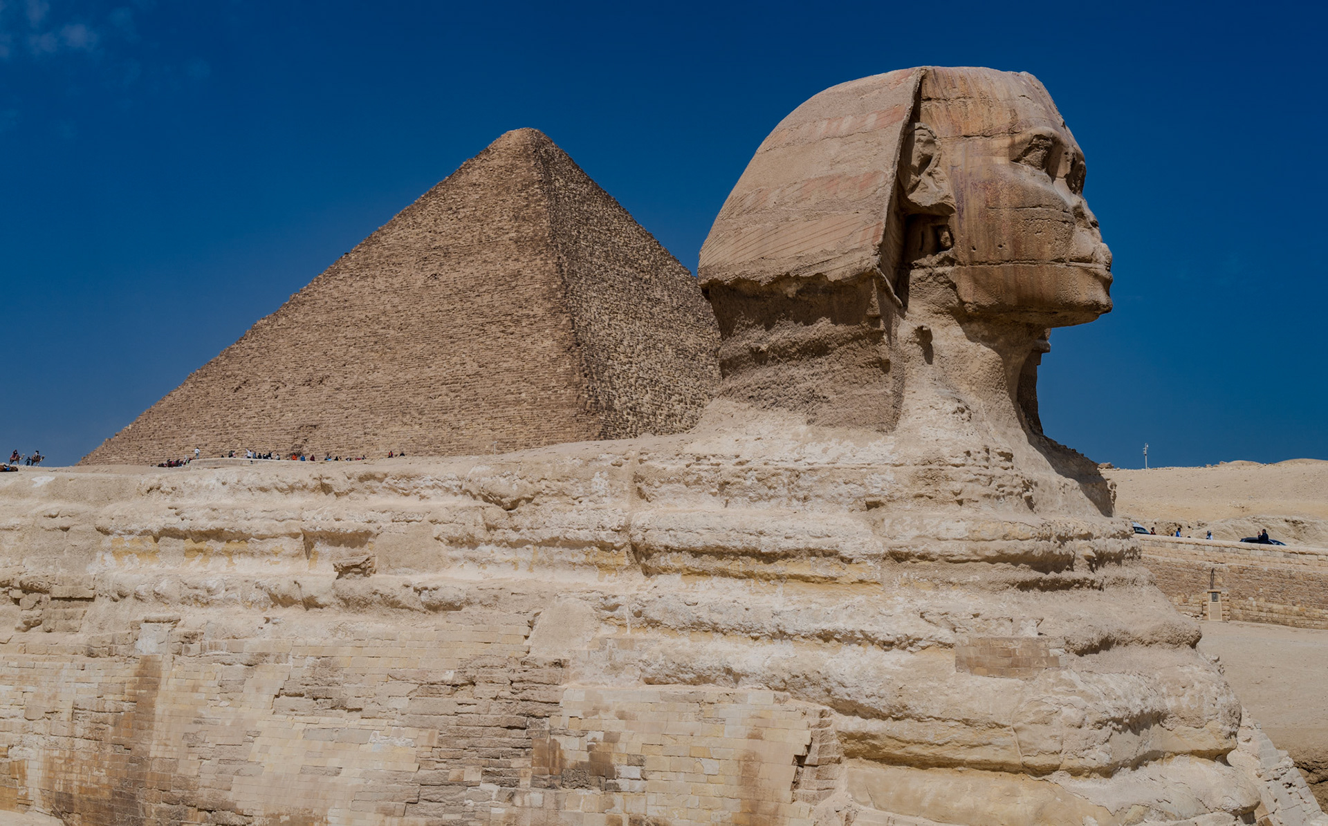 Great Sphinx with the Great Pyramid of Giza in the background