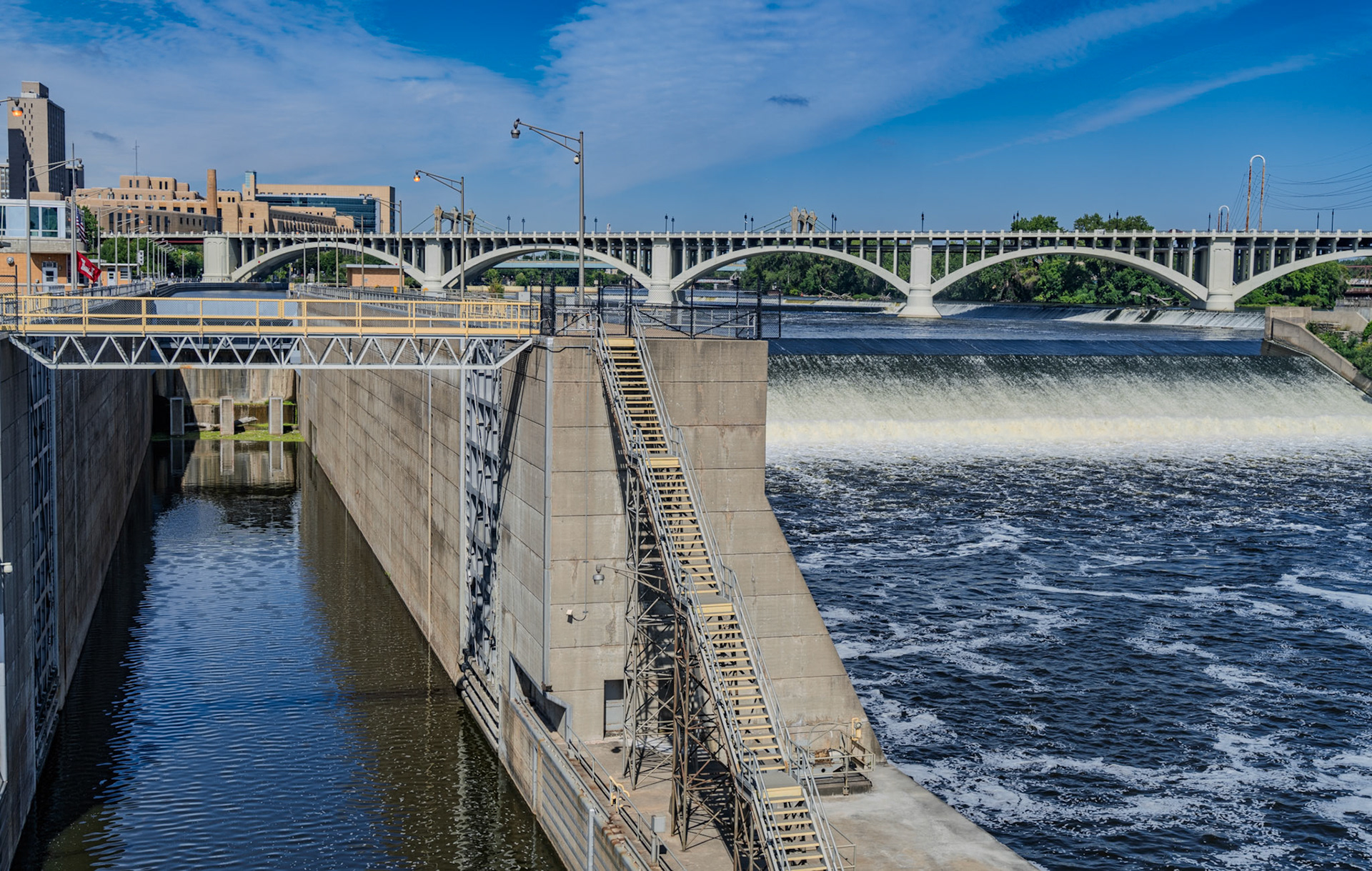 Saint Anthony Falls and the Upper Mississippi River locks in Minneapolis