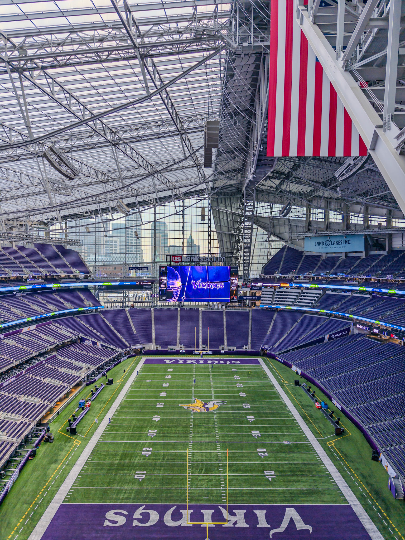 Minnesota Vikings field looking towards the Minneapolis skyline