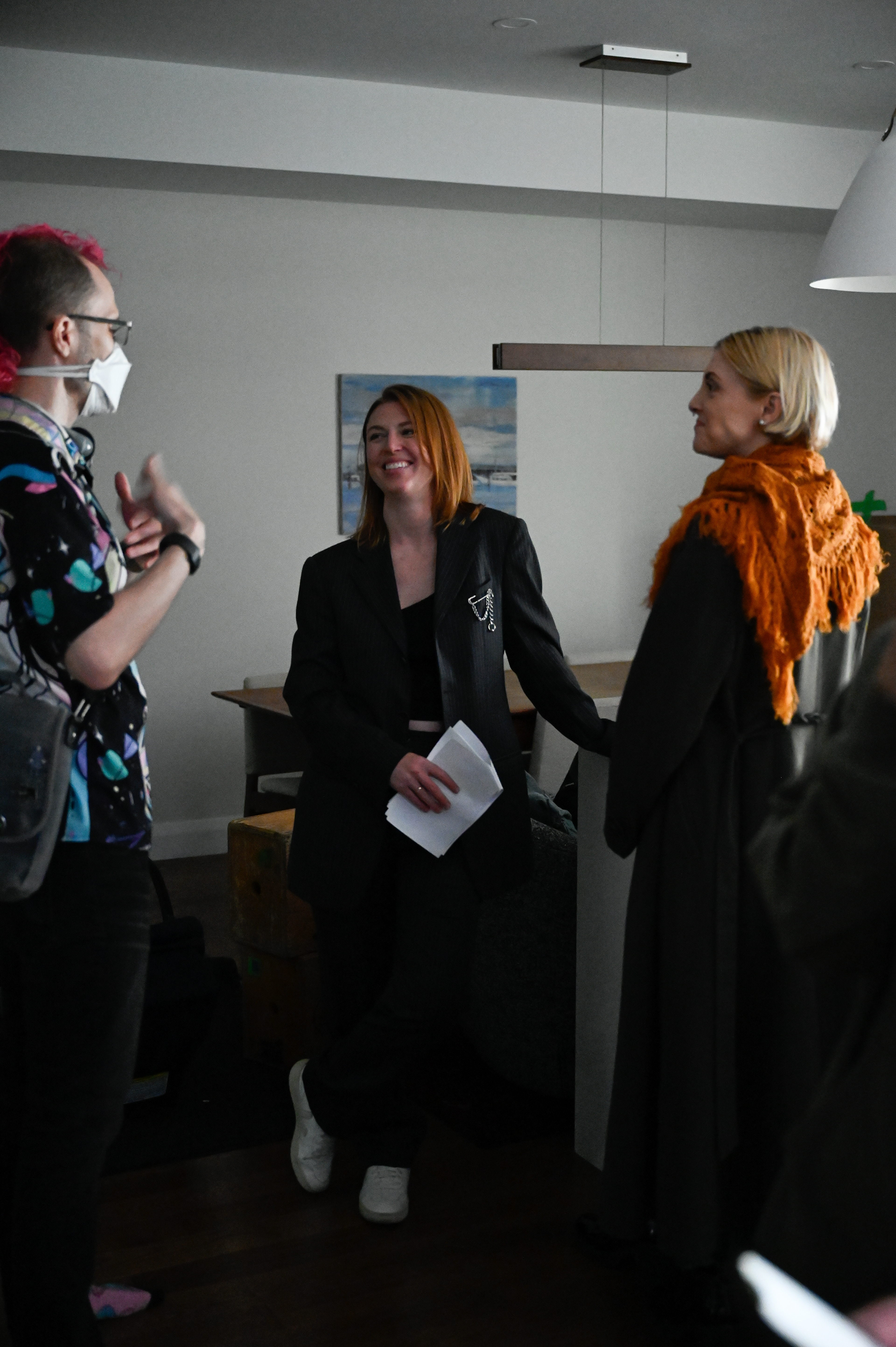 Ryan Couldrey working with actors Perrie Voss and Lauren Beatty