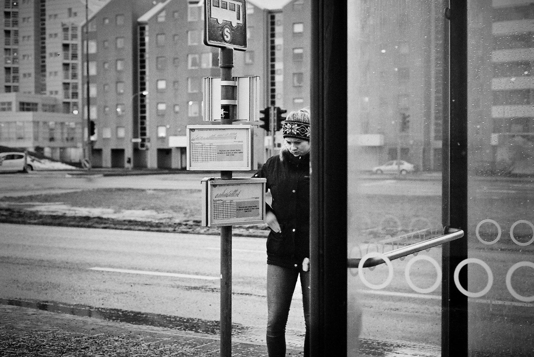 Checking Bus Schedule, Reykjavík 2015