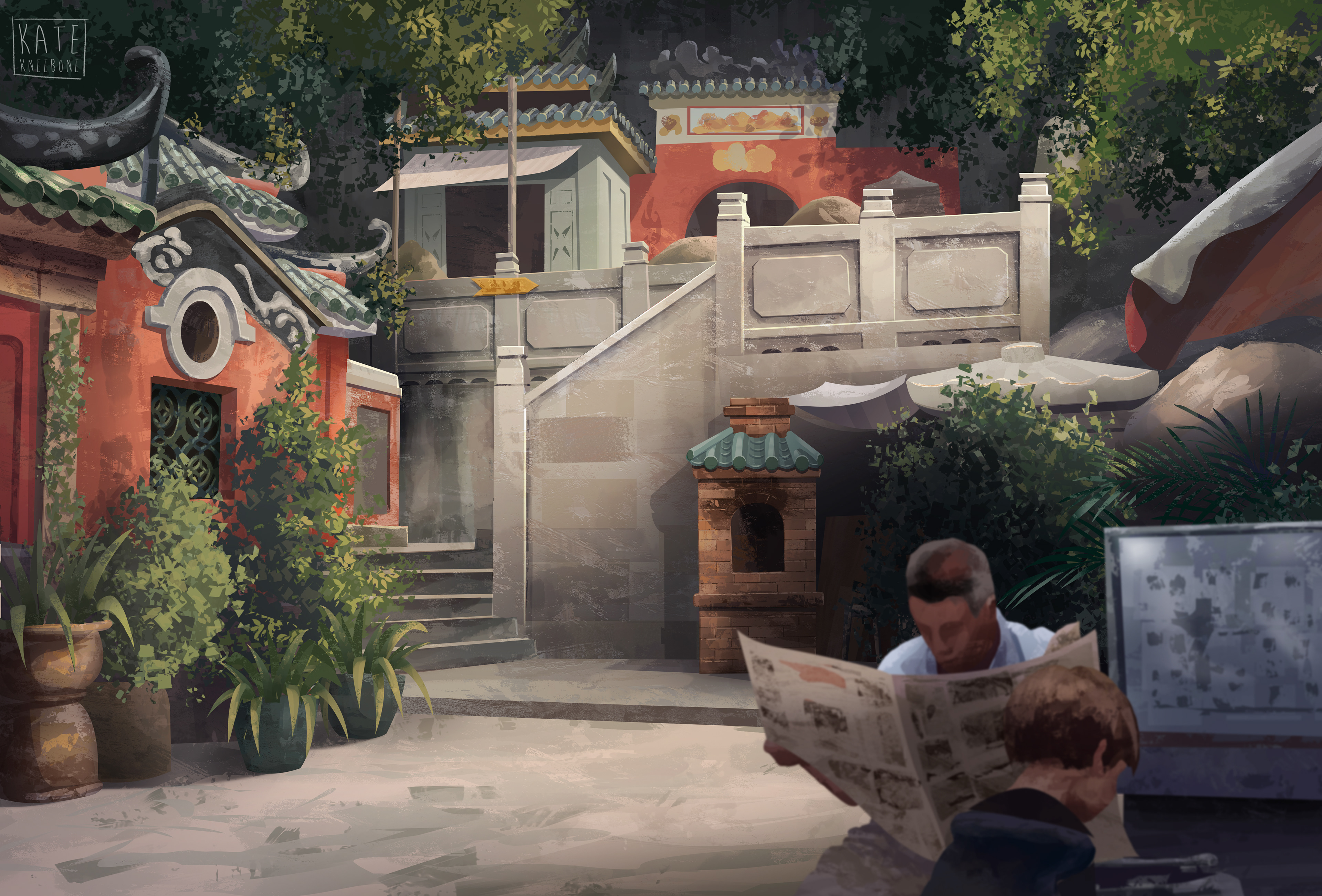 Painting of A-Ma (or Ma Kok Miu) Temple, the oldest temple in Macau, 2023